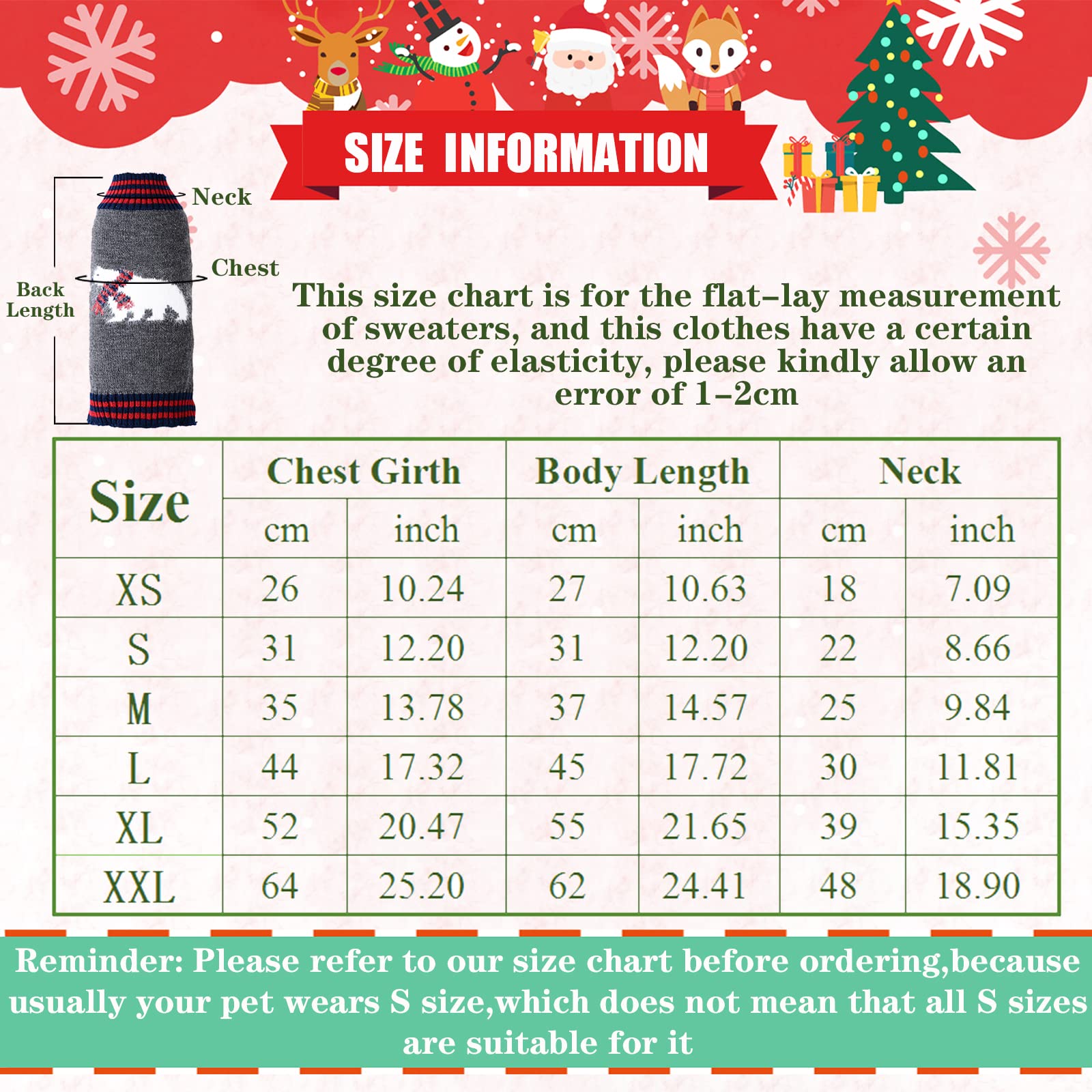 Tengzhi Dog Christmas Sweater Holiday Clothes For Dogs Girl Boy Fall Winter Knitted Soft Warm Puppy Clothing Cute Polar Bear Pet Outfit Ugly Xmas Sweater For Small Medium Large Dogs Cats(S,Grey)