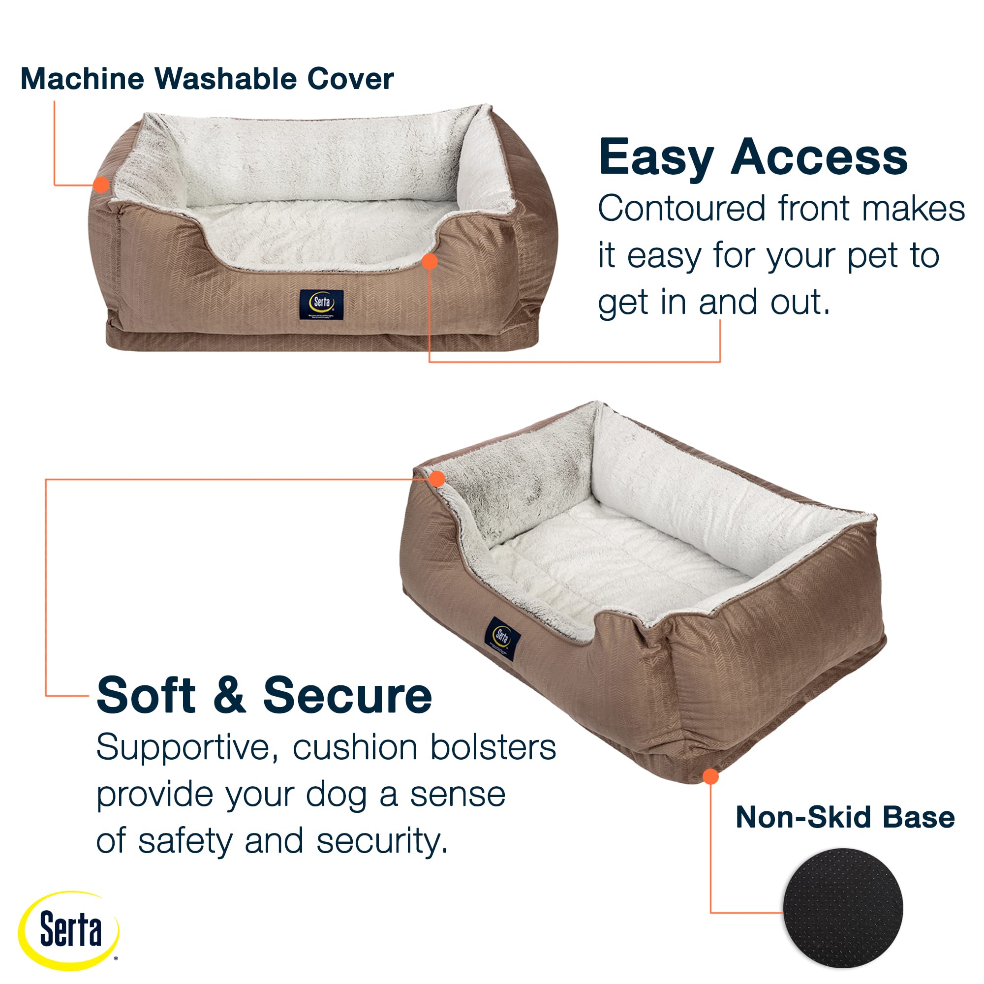 Serta Orthopedic Cuddler Dog Bed For Pets - Chocolate Brown (Large)
