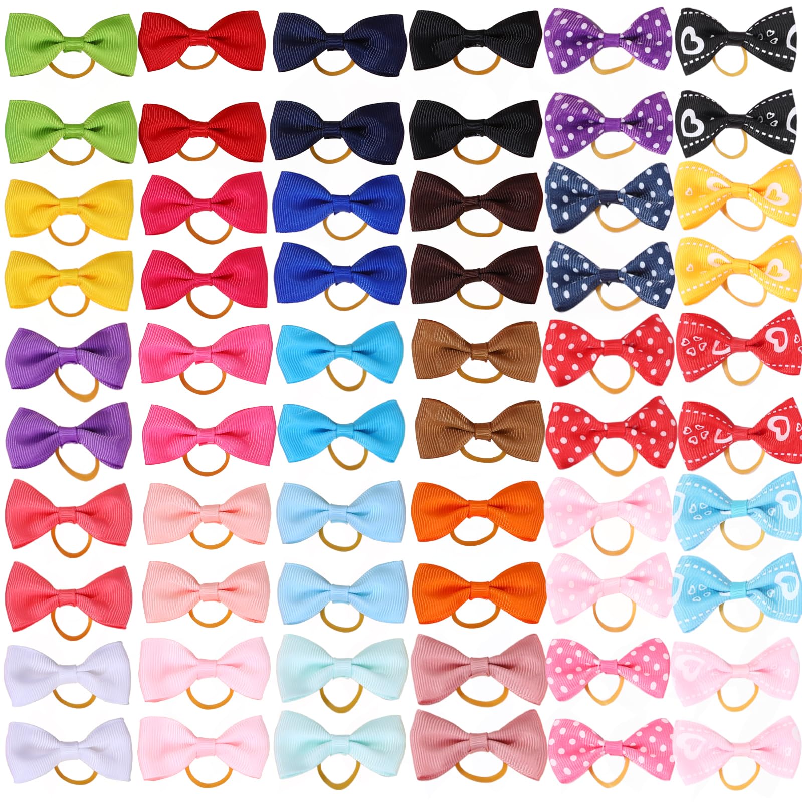 Clipband Puppy Dog Hair Bows, 60 Pieces Small Bowknot Hair Bows With Rubber Bands Handmade Hair Accessories Bow Pet Grooming Pro