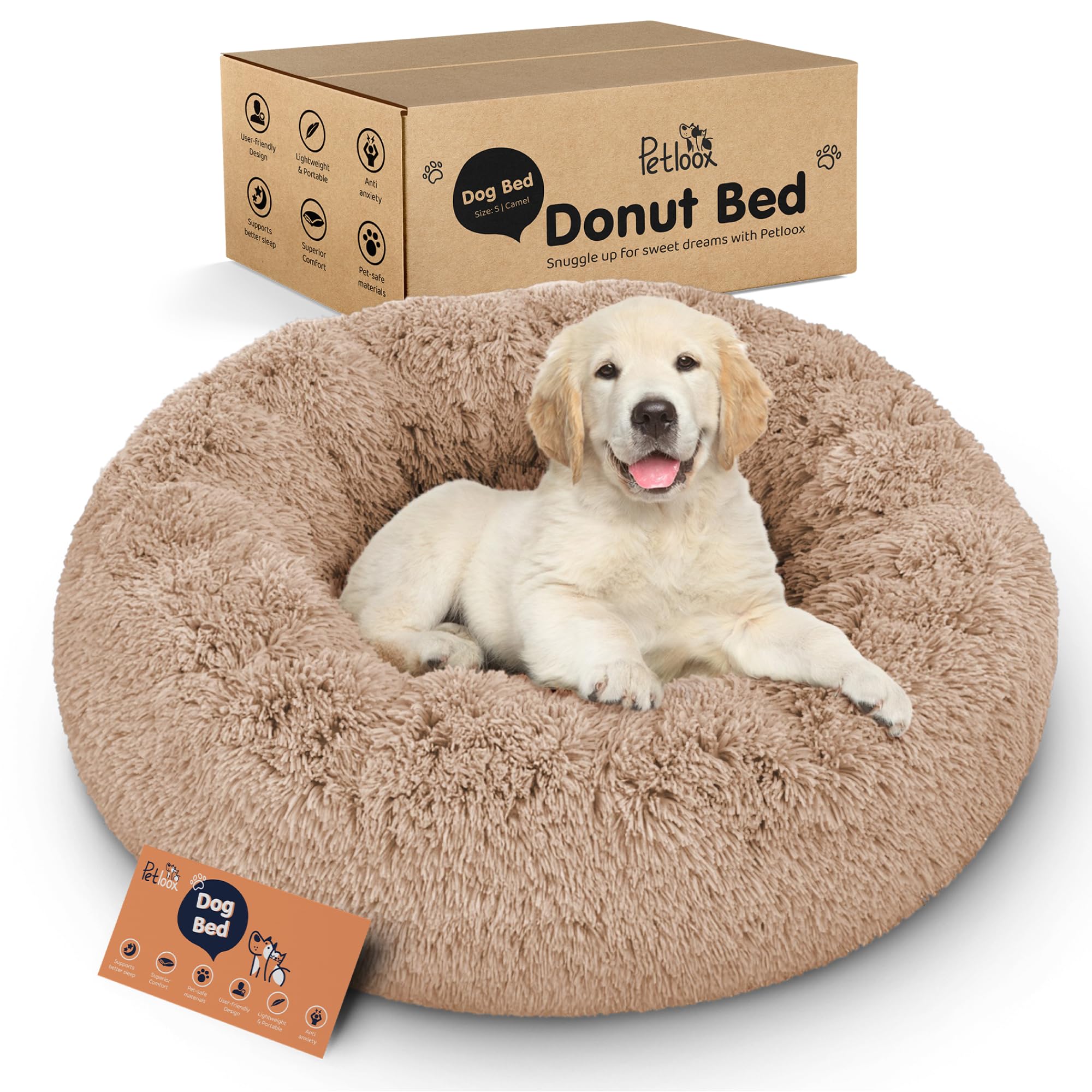 Donut Dog Bed - Premium Comfort for Anxiety Relief - Fluffy & Calming Design with Ultra-Plush Support | Cozy Round Dog Bed with 