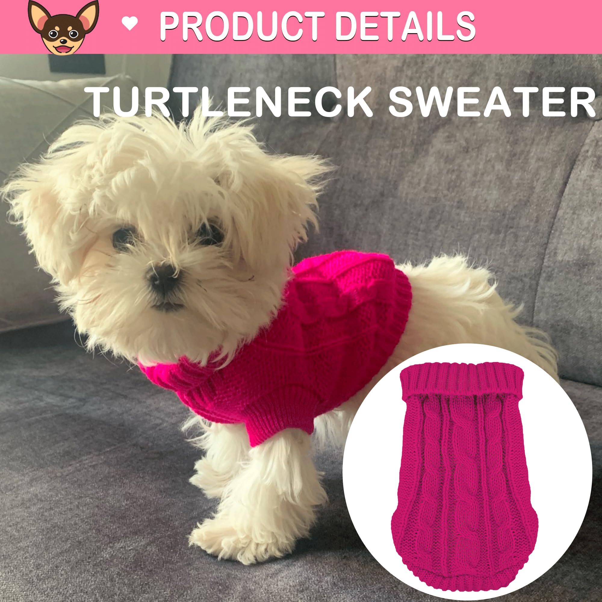 Chihuahua Yorkie Sweater, 2 Pieces Dog Sweaters For Small Dogs, Turtleneck Knitted Dog Clothes For Small Dogs, Winter Warm Pullo