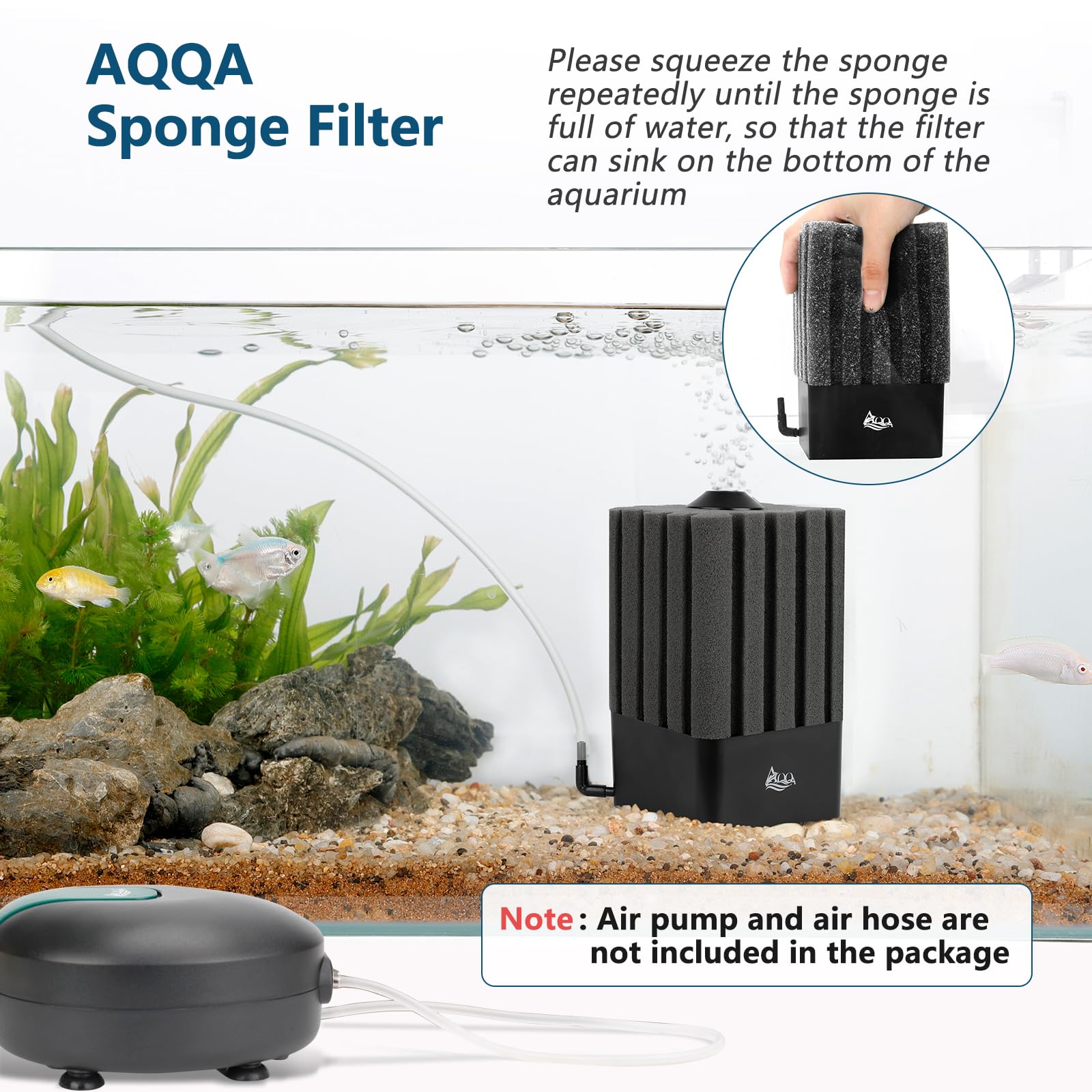 Aqqa Aquarium Sponge Filter Submersible Fish Tank Filter Ultra Quiet Aeration Bio Sponge Corner Filter For Breeding Fry Betta Sh