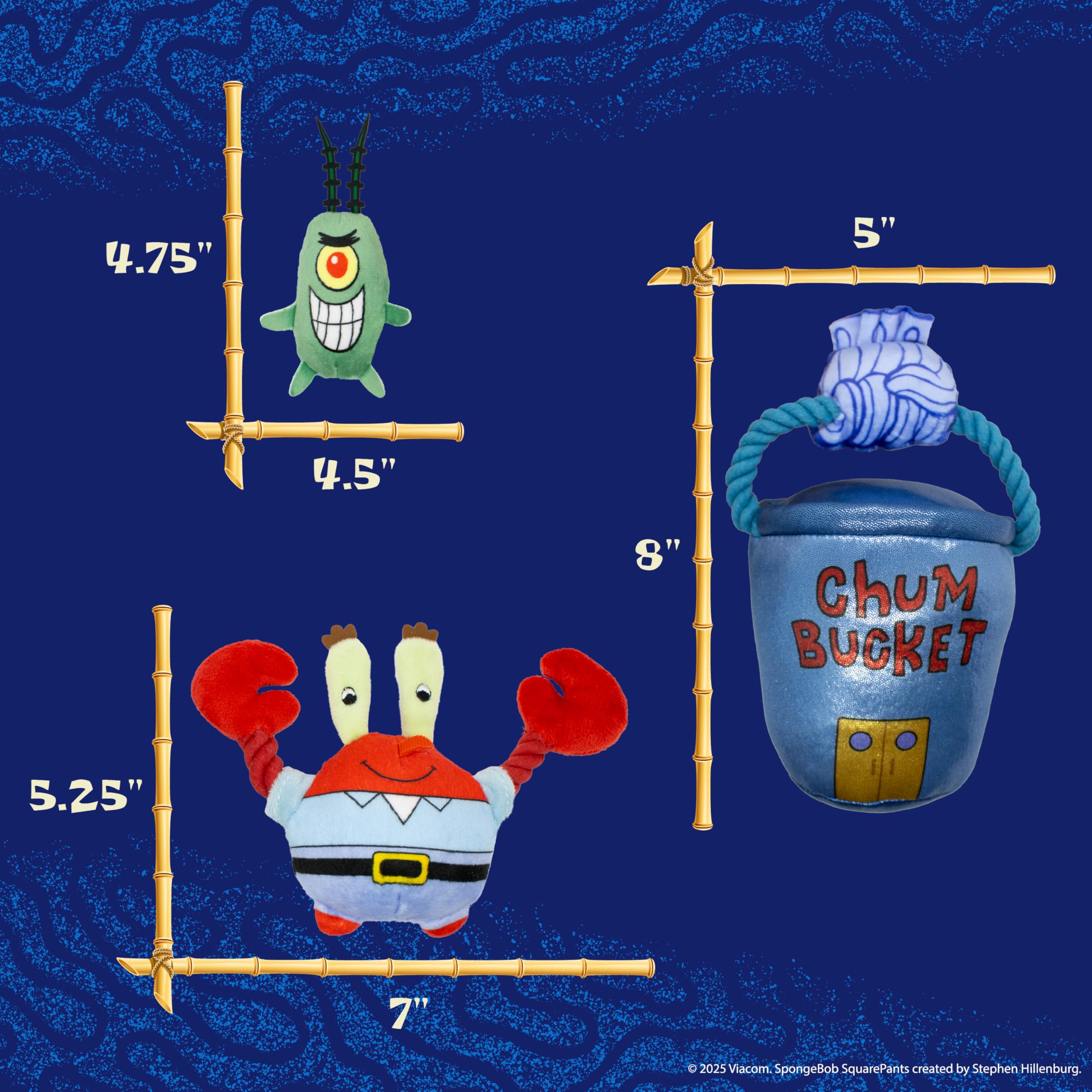 Design Lab, Inc. Spongebob Squarepants Official Merchandise | Interactive Dog Toys With Tug Rope & Squeakers | Collectible 3-Pac