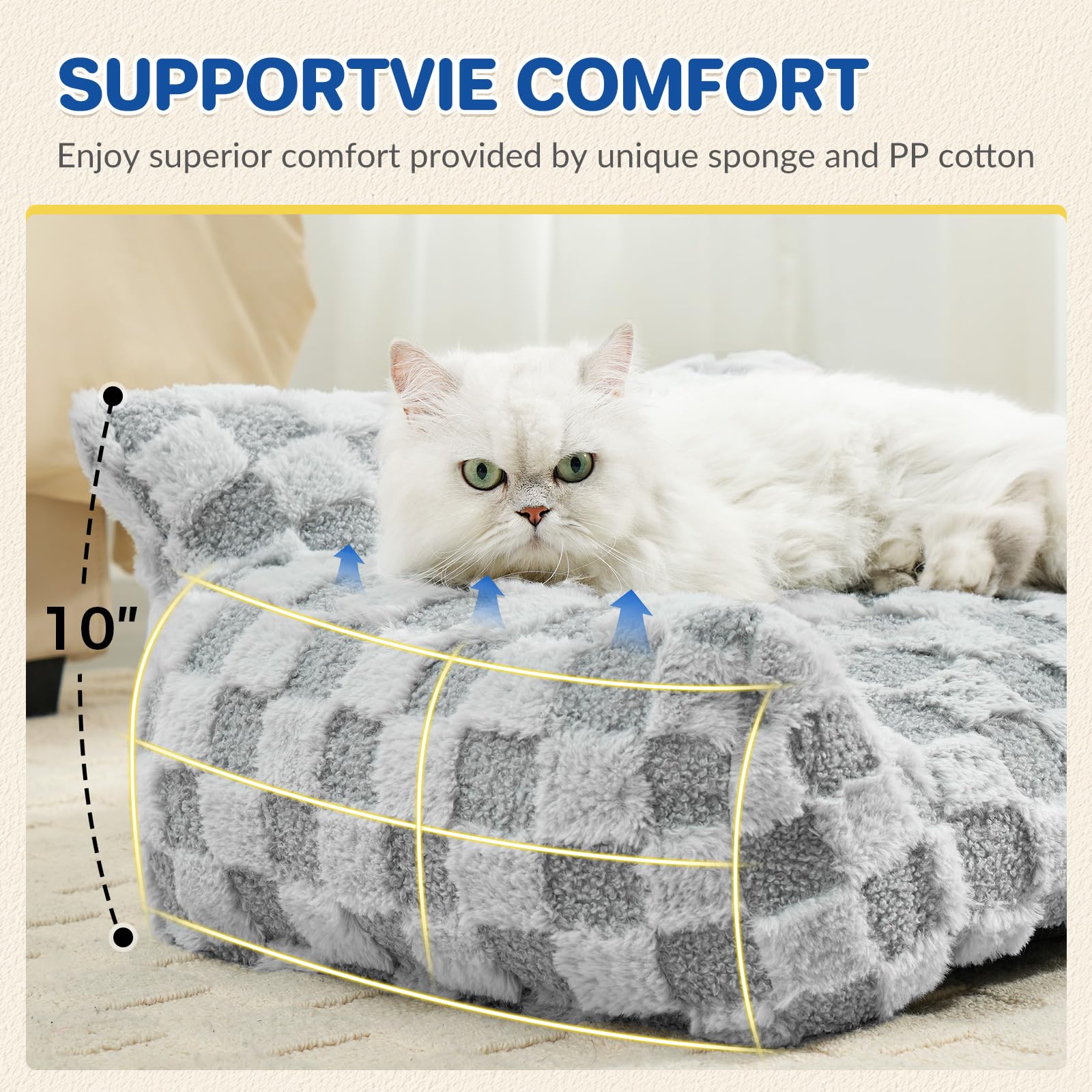 ABCPET Cat Bed Cats Couch for Puppy and Kitten, Fluffy Pet Couch Small Dog Sofa Bed, Supportive Cat Sofa for Indoor Cats, Washab