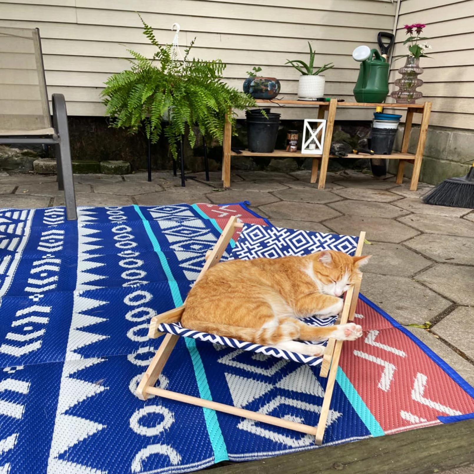 Muyg Wooden Cat Lounge Chair,Natural Solid Wood Elevated Cat Beach Chair With Sturdy Canvas,Adjustable Kitty Hammock Bed For Out