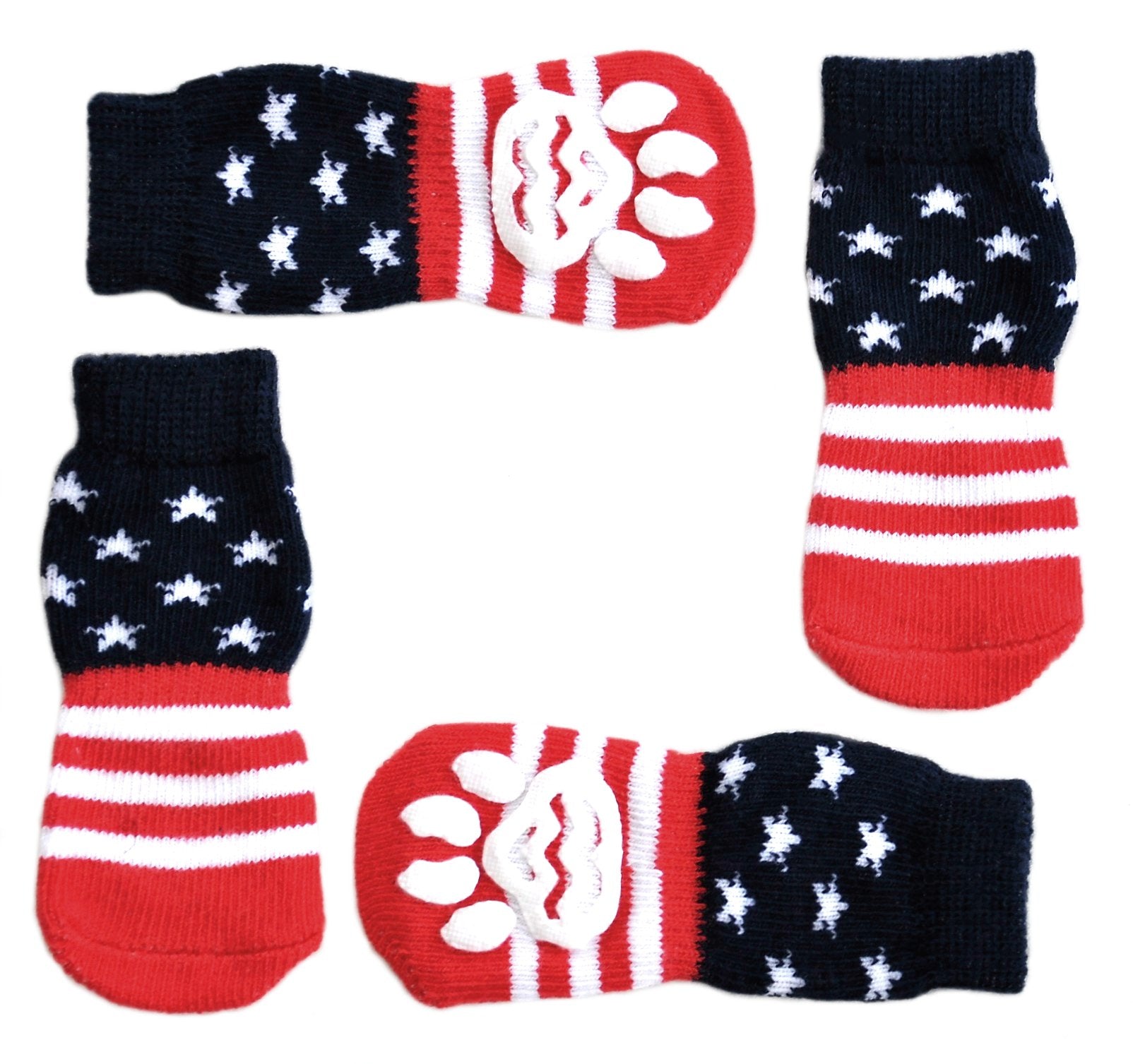 Posch Anti-Slip Knit Socks For Pets With Traction Soles For Indoor Wear. Slip On Paw Protectors For Small And Medium Breed Dogs. Stars And Stripes, M