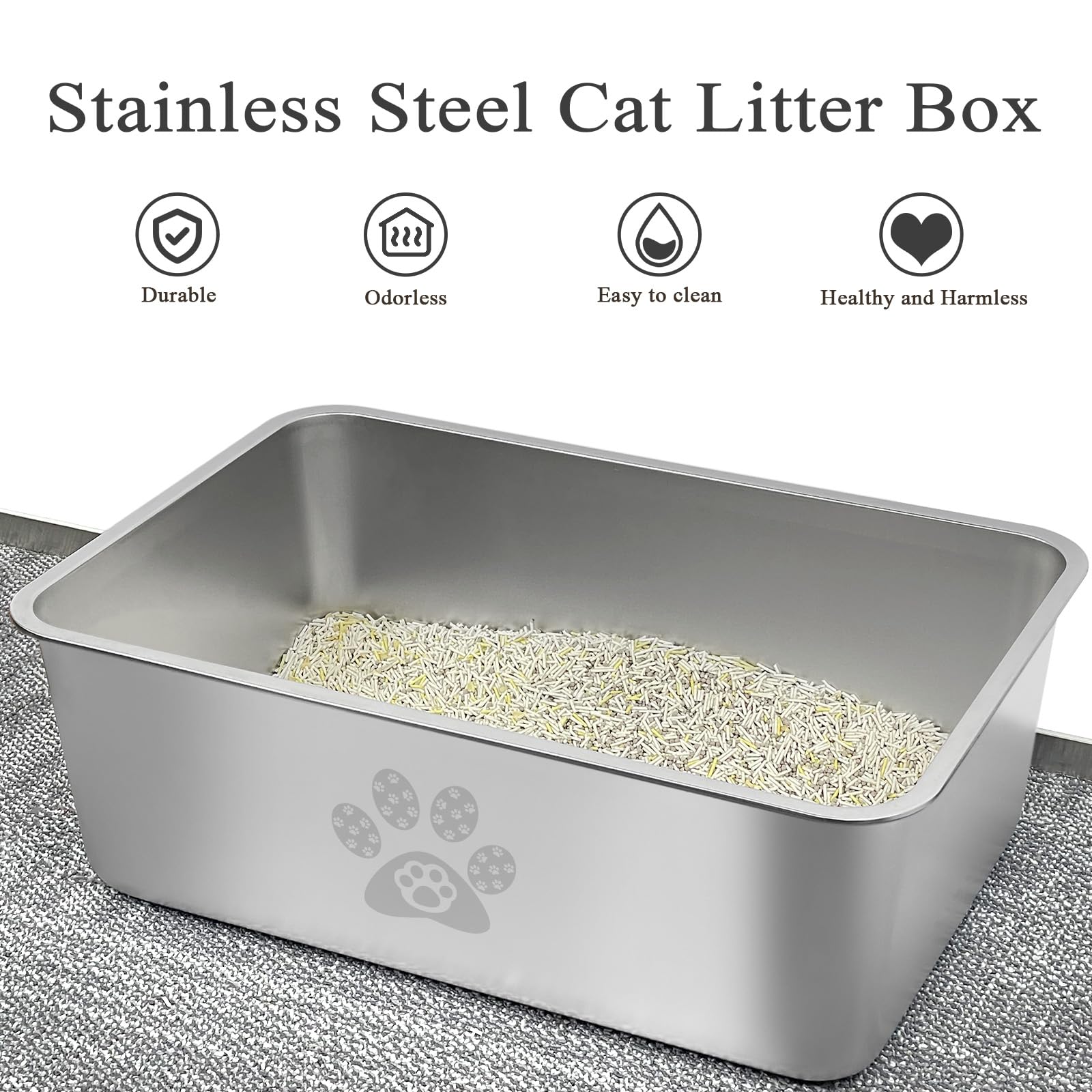 Pwtaa Stainless Steel Cat Litter Box High Side Cats Toilet Metal Kitten Litter Pan, Pet Cleaning Tool For Big And Small Cats, Ra