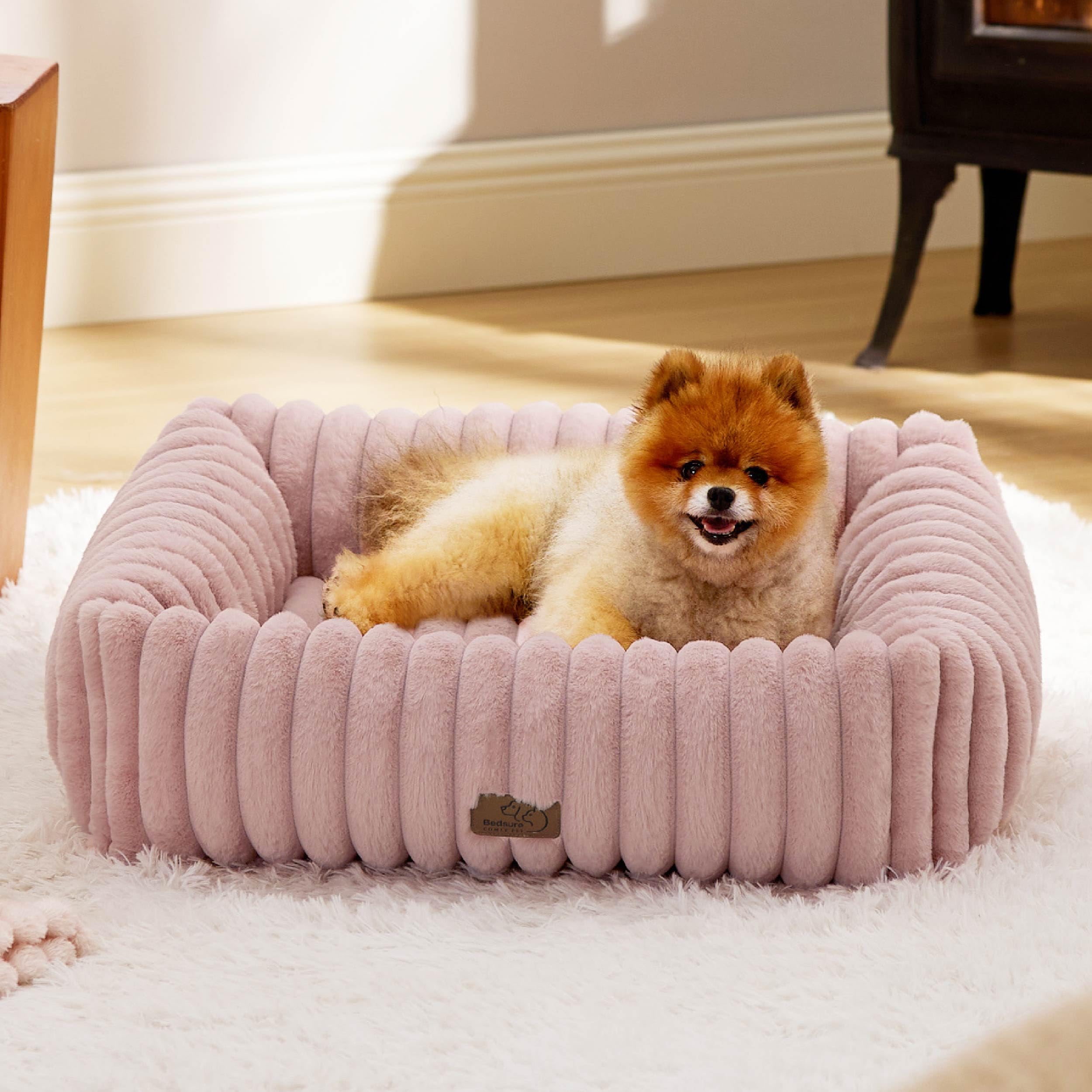 Bedsure Cute Dog Bed For Small Medium Dogs - Washable Furry Puppy Beds, Rectangle Orthopedic Corduroy Fleece Pet Beds With Remov
