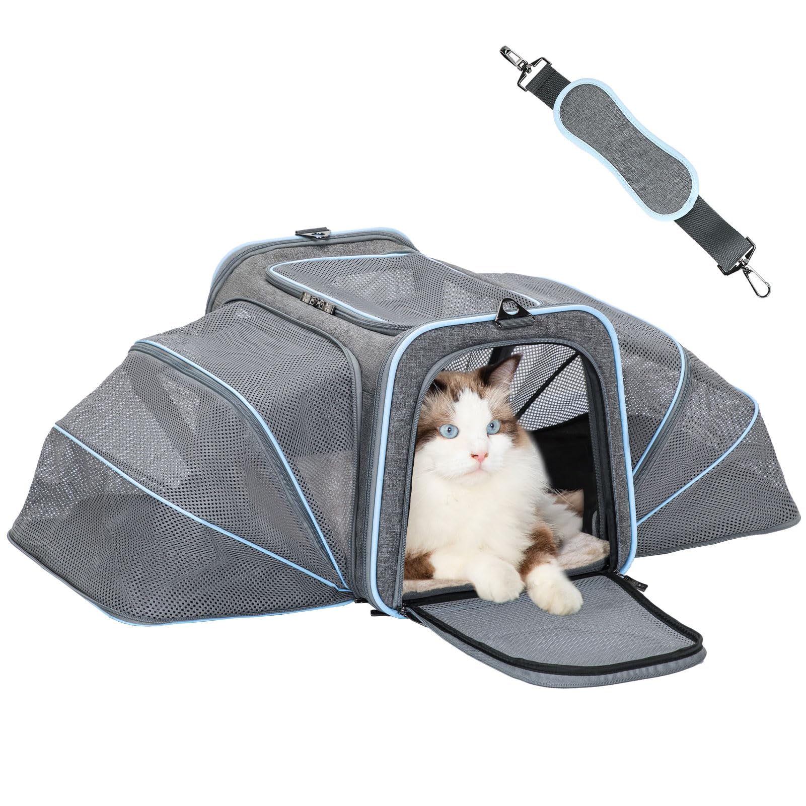 Petsfit Expandable Cat Carrier For 2 Cats Small Dog Carriers, Soft-Sided Portable Washable Pet Travel Carrier With Two Extension