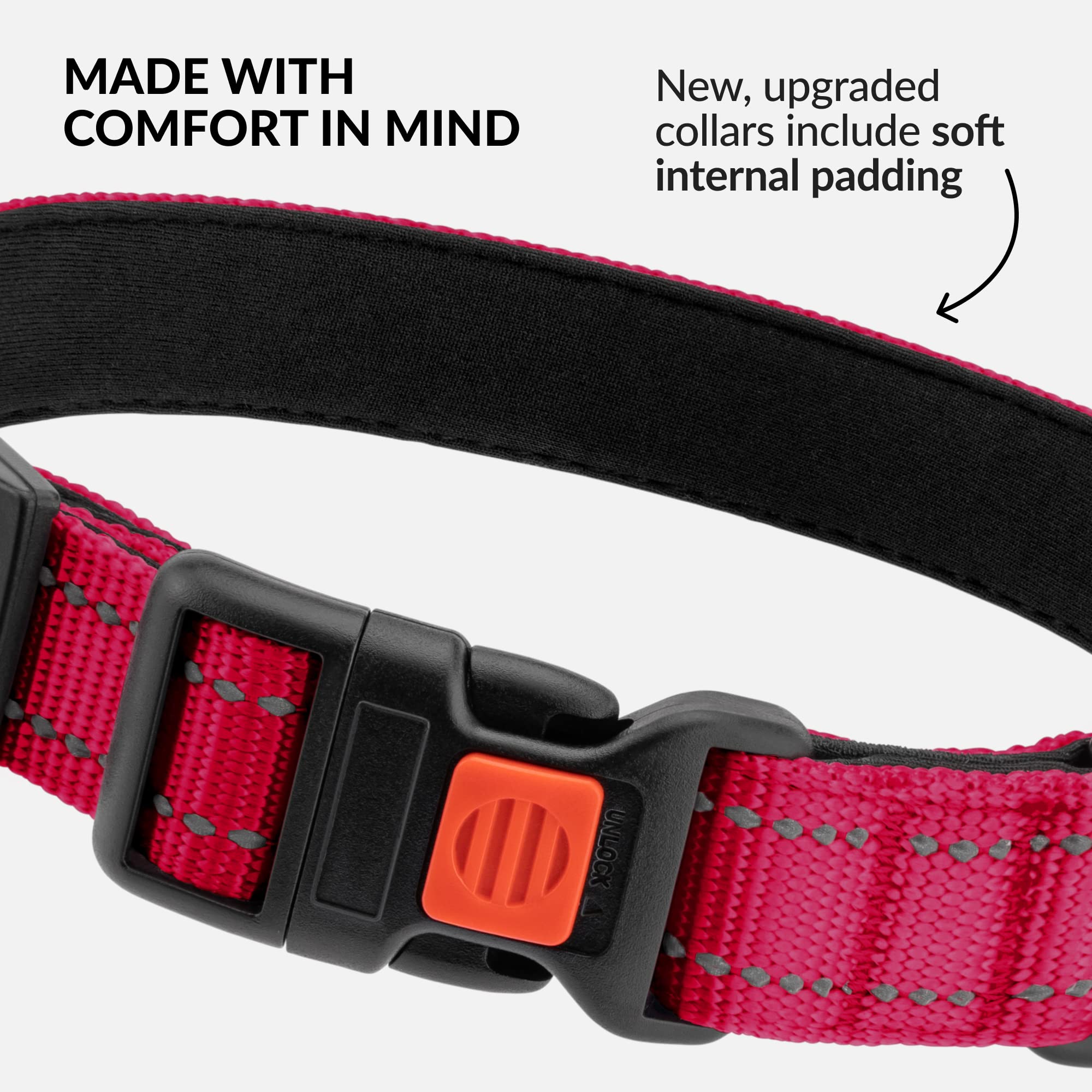 Collardirect Reflective Padded Dog Collar For A Small, Medium, Large Dog Or Puppy With A Quick Release Buckle - Boy And Girl - Nylon Suitable For Swimming (12-16 Inch, Pink)