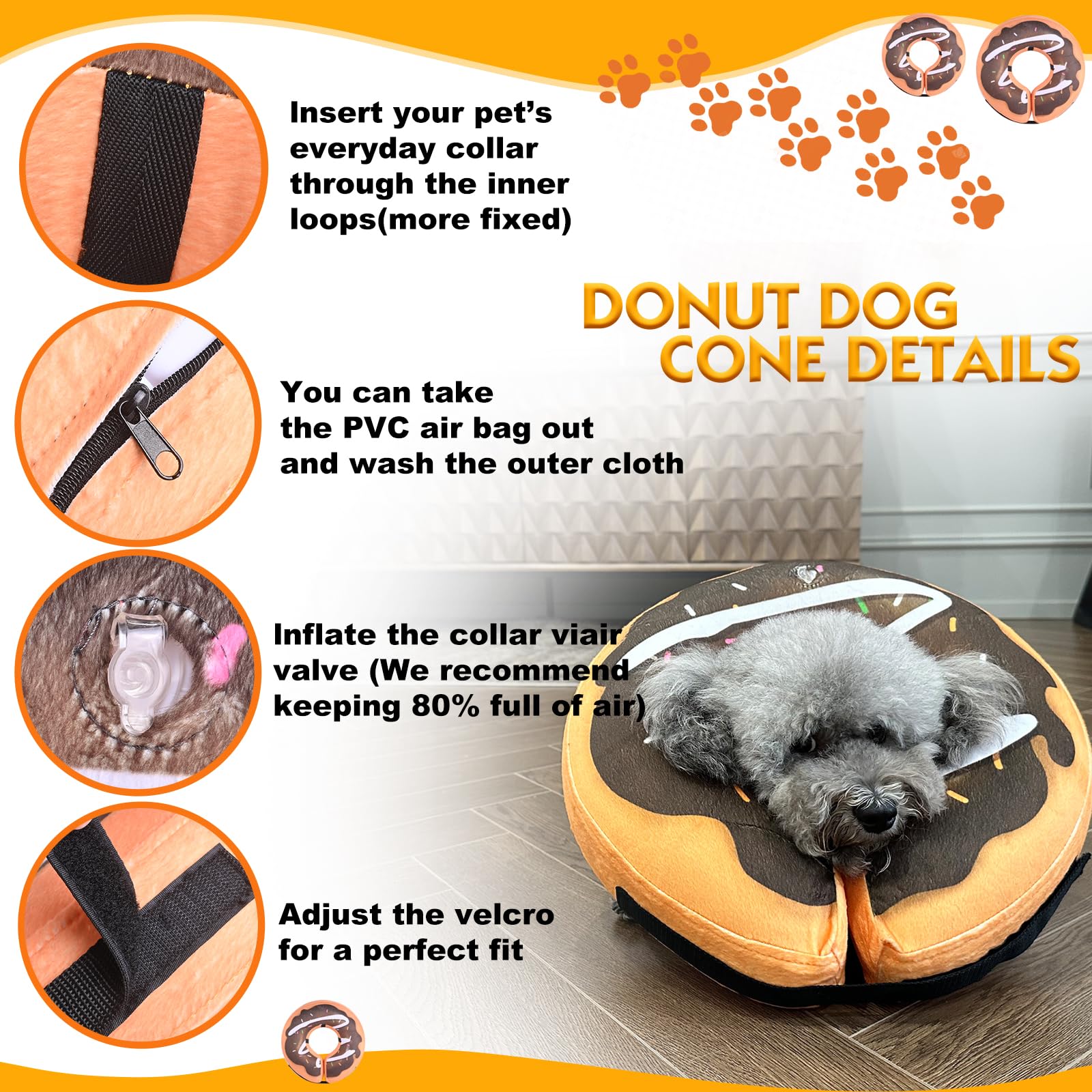 BGGo Inflatable Dog Cone, Soft Adjustable Blow up Donut Collar for After Surgery, E-Collar for Small, Medium, Large Dogs and Cat