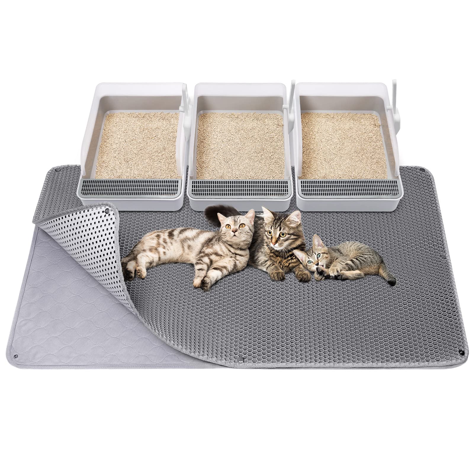 Fostanfly Cat Litter Mat - Extra Large Xl 45''X 27'' Cat Litter Trapping Mat, Machine Washable Double Layer Design, Urine & Wate