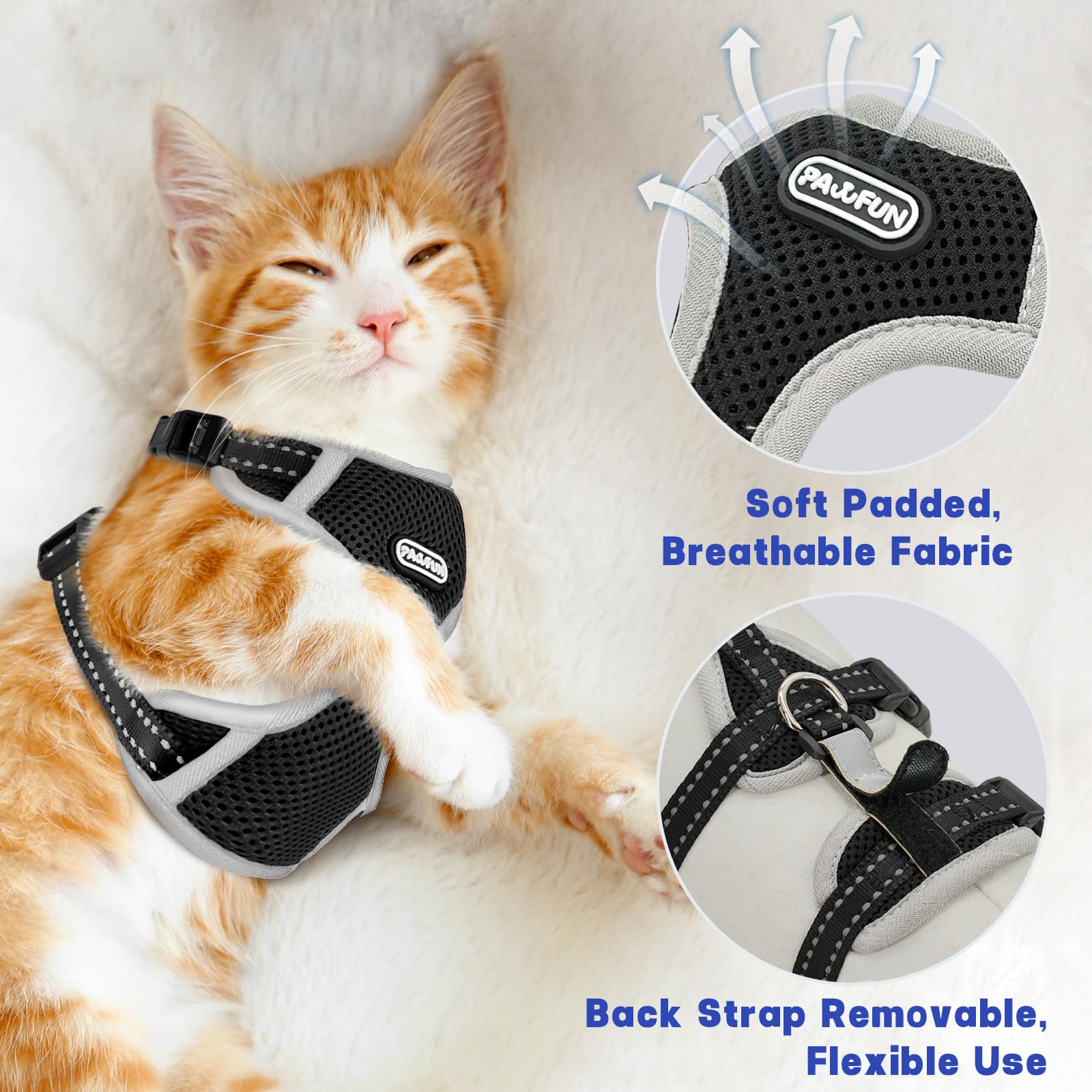 Cat Harness For Walking, Escape Proof Cat Harness And Leash Set With Reflective Strip, Adjustable Cat Leash Breathable Soft Vest