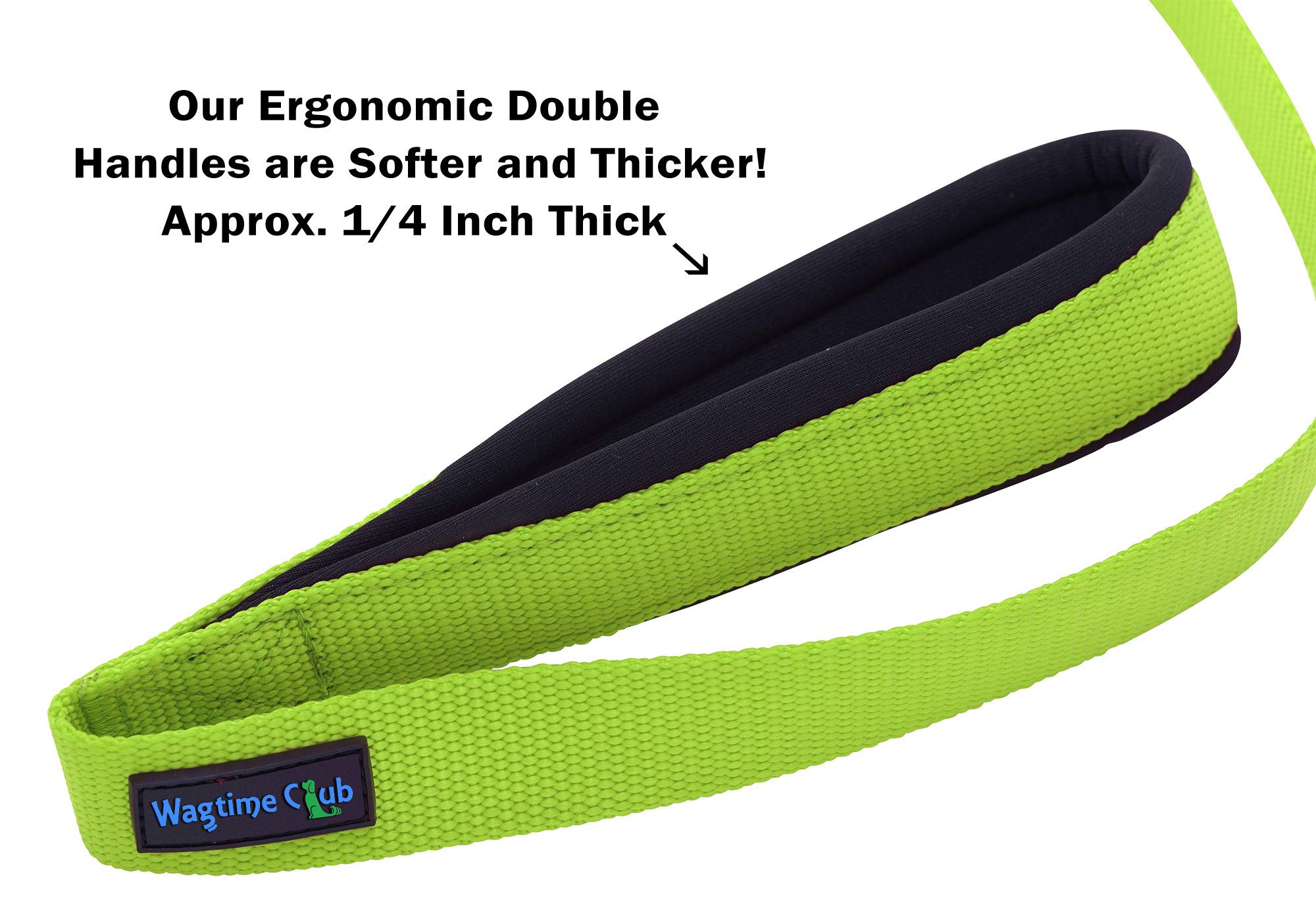Wagtime Club Soft &Thick Dual Handle 6Ft Dog Leash, Premium Nylon Double Padded Handles For Medium, Large Or Xlarge Dog (Reflective Neon Green)