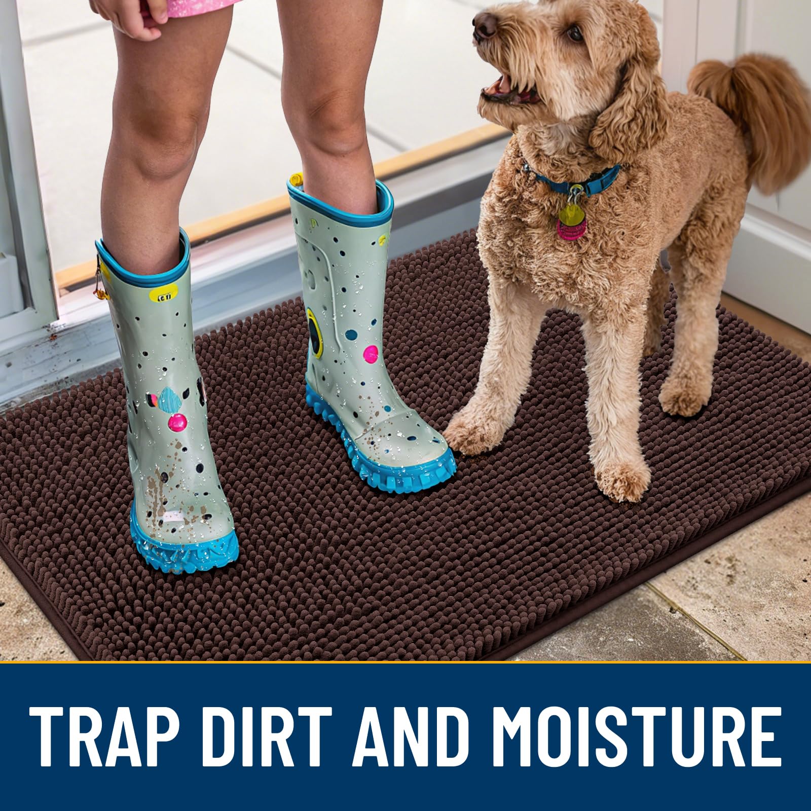 Smiry Dog Door Mat for Muddy Paws 48x30, Absorbs Moisture and Dirt Doormat, Non-Slip Washable Quick Dry Chenille Front Door Mat