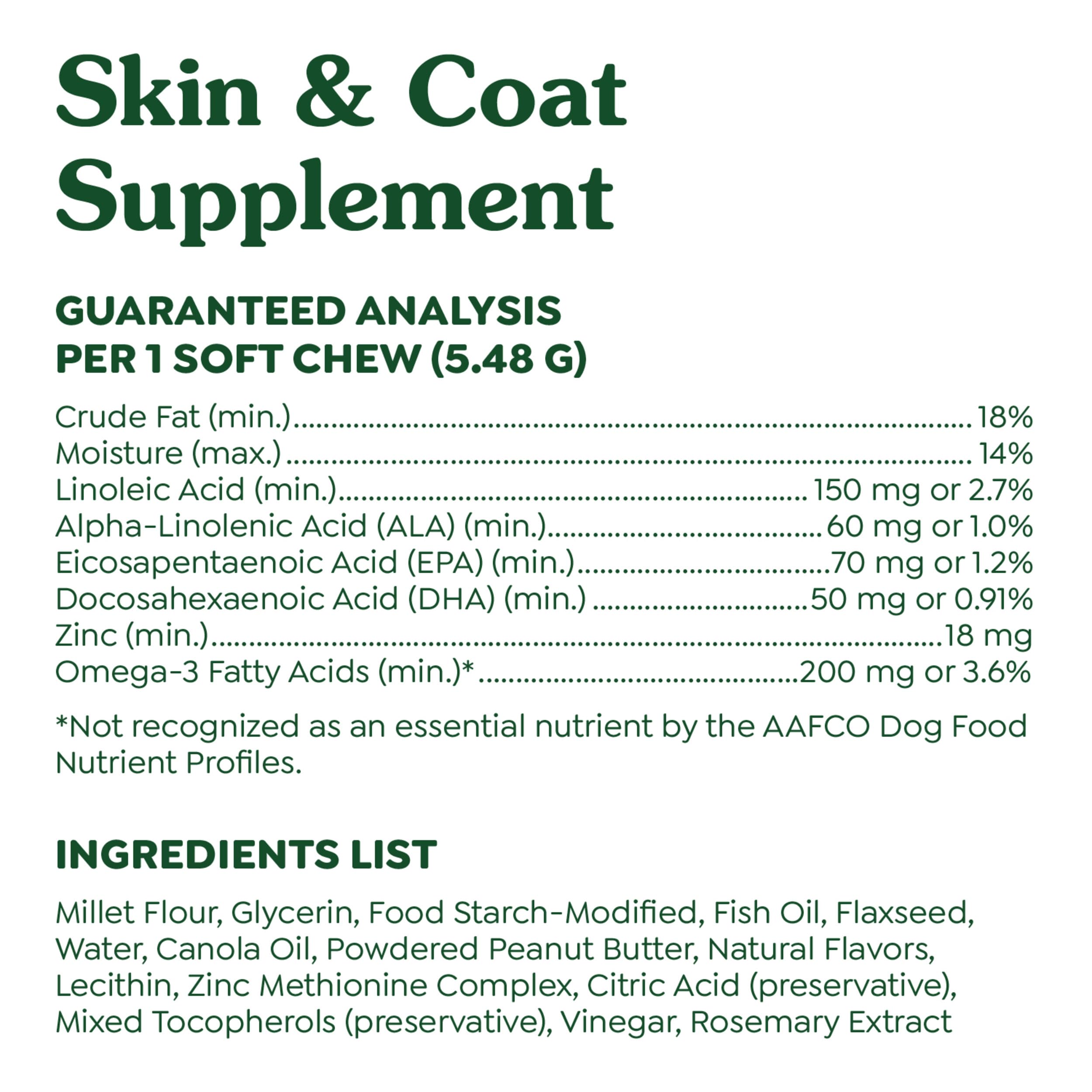Greenies Sensitive Care Skin and Coat Supplement for Dogs with Fish Oil for Dogs Chicken-Free Formula Dog Supplement, Peanut But