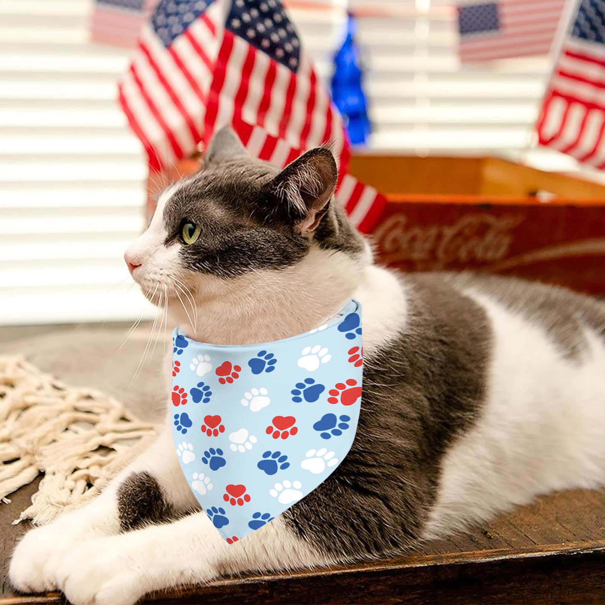 4Th Of July Dog Bandanas, Reversible Dual-Layer Patriotic Theme Design 2 Pack, Usa Stars Independence Day Square Dog Kerchief (0