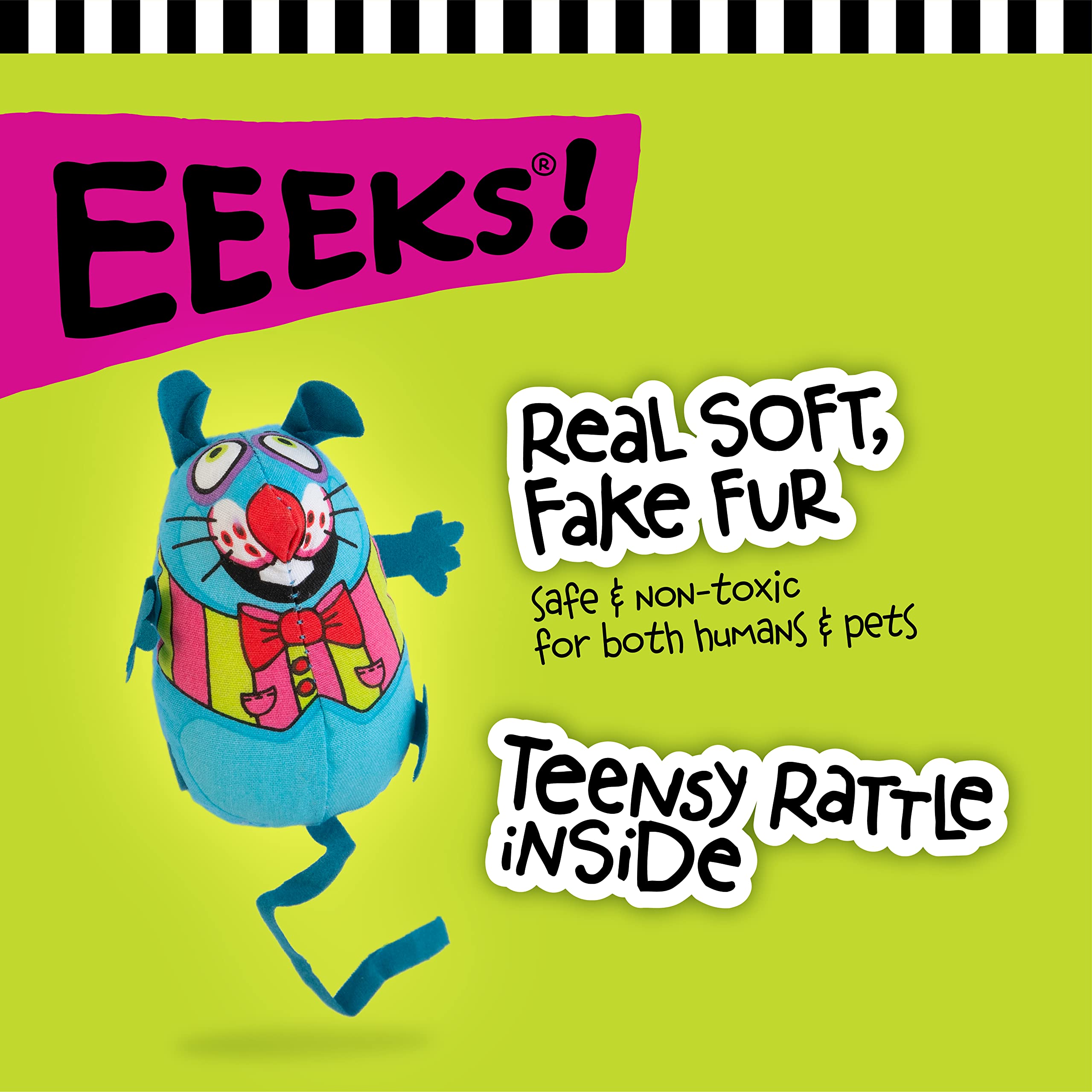 Doskocil Bamboo Pet Cam650384 Fat Cat Kitty Hoots Eeeks Chic Catnip Toy, Multicolor