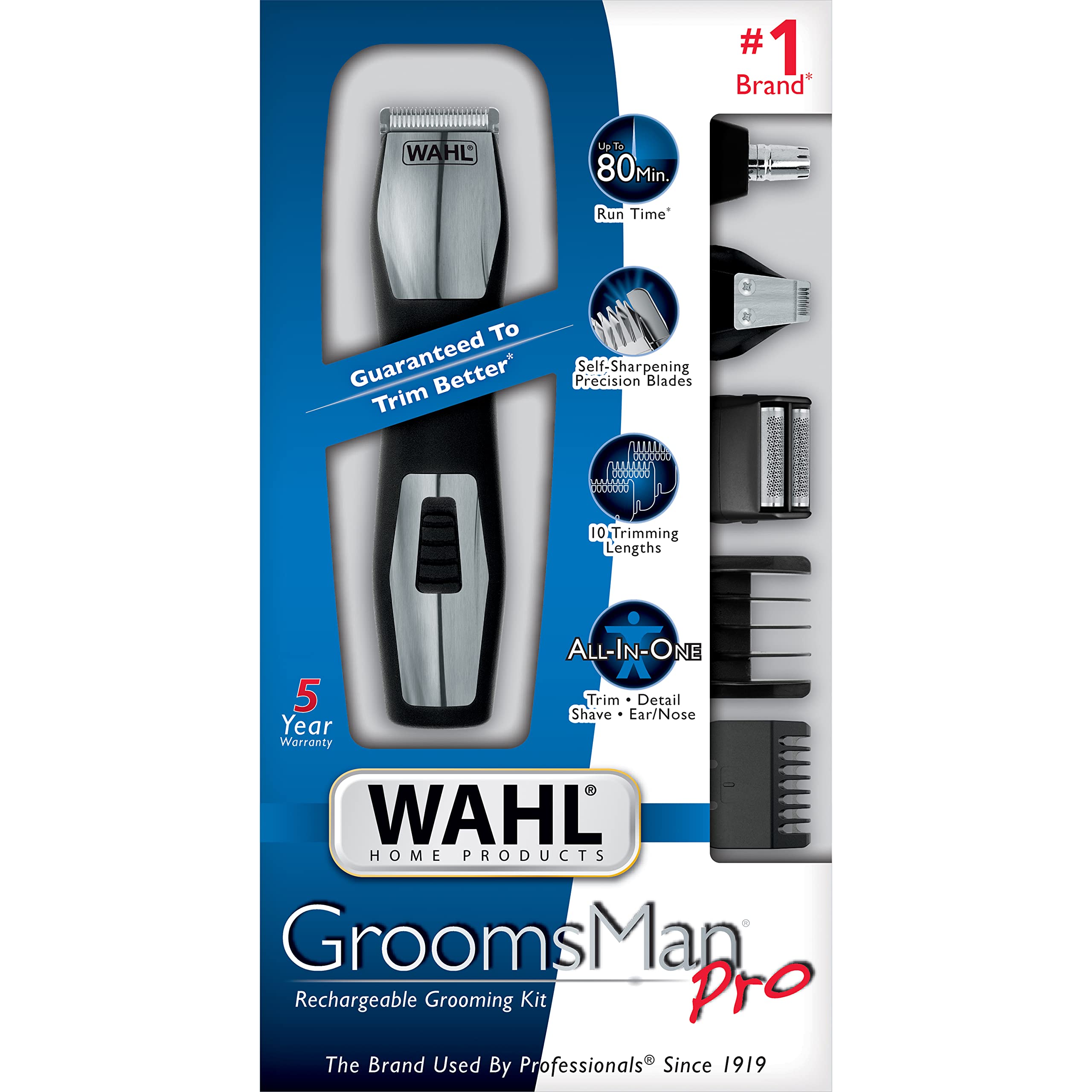 Wahl 9855-300 Groomsman Pro All-In-One Rechargeable Grooming Kit, Black/Silver