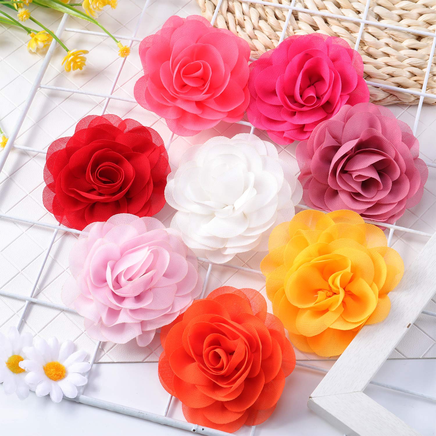 Willbond 8 Pieces Dog Flowers Collar Pet Charms Flower 8 Cm Cat Pet Bow Tie For Puppy Dog Collar Grooming Accessories(Multi-Color)
