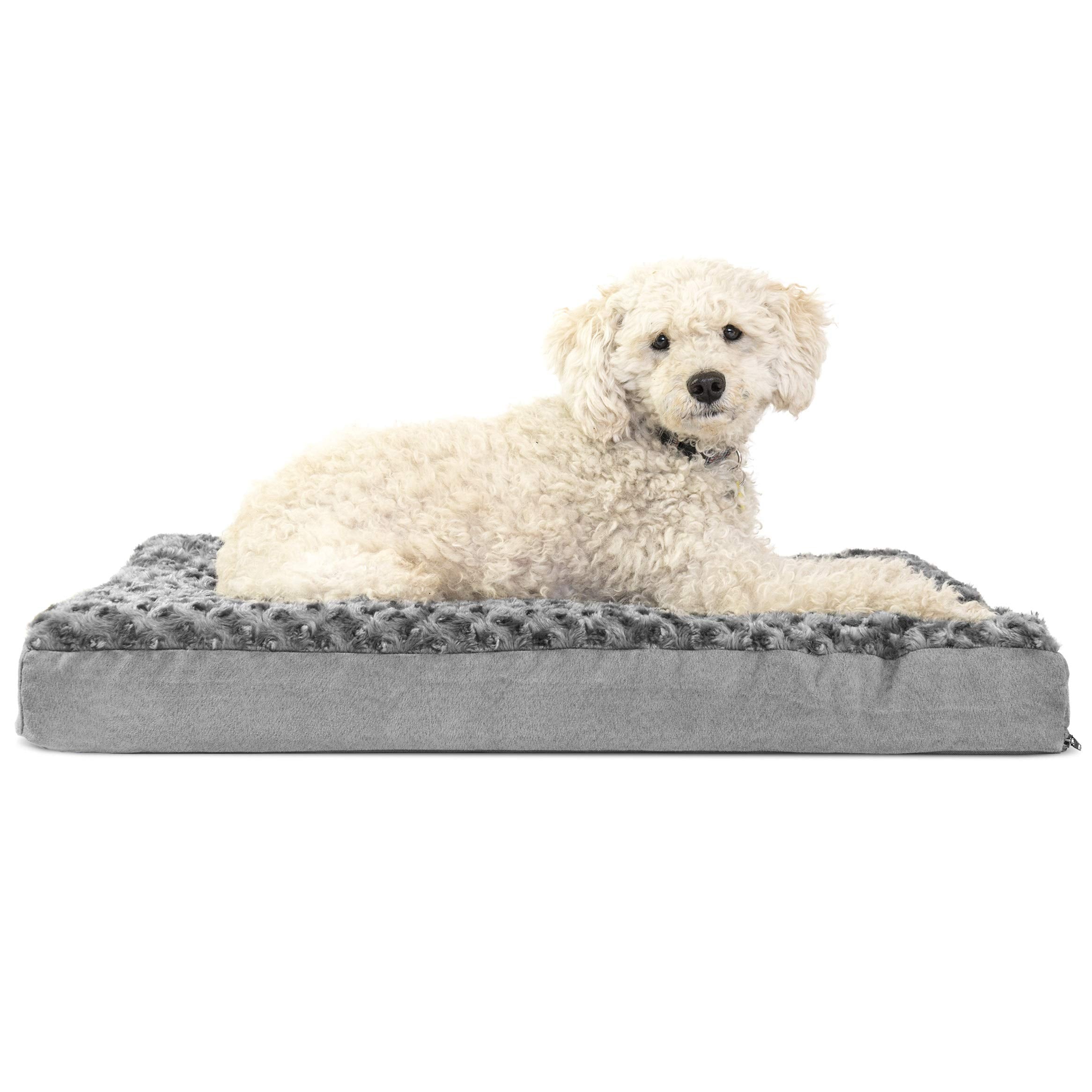 Furhaven Orthopedic Dog Bed For Medium/Small Dogs W/ Removable Washable Cover, For Dogs Up To 35 Lbs - Ultra Plush Faux Fur & Suede Mattress - Gray, Medium