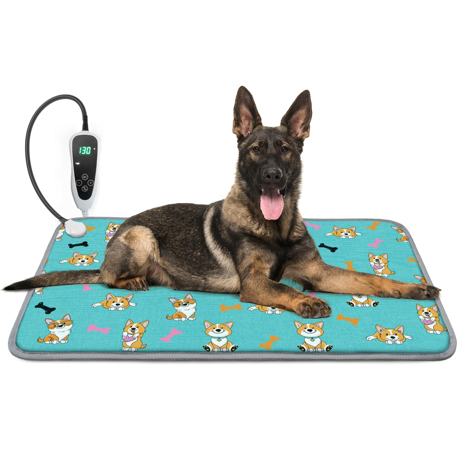 Golopet Dog Heating Pad 34X21In Waterproof Pet Heating Pad For Dogs Smart Thermostat Switch, Whelping Supplies Heated Dog Bed,Adding Wire Rope Wires Puppy Heating Pad Mat-Whelping Box For Dogs-Blue