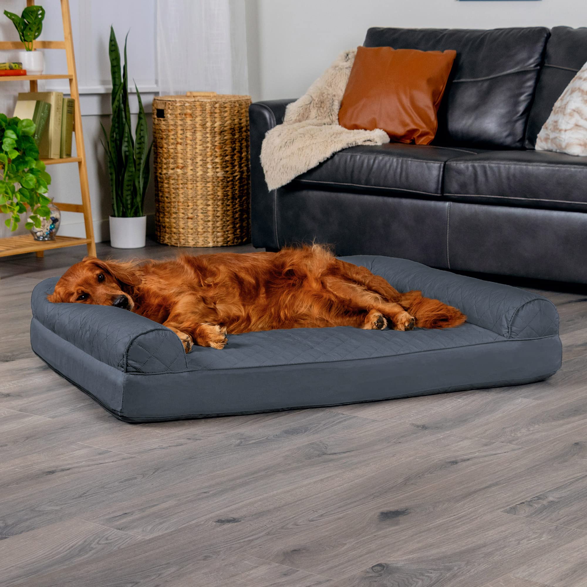 Furhaven Orthopedic Dog Bed For Large Dogs W/ Removable Bolsters & Washable Cover, For Dogs Up To 95 Lbs - Quilted Sofa - Iron Gray, Jumbo/Xl