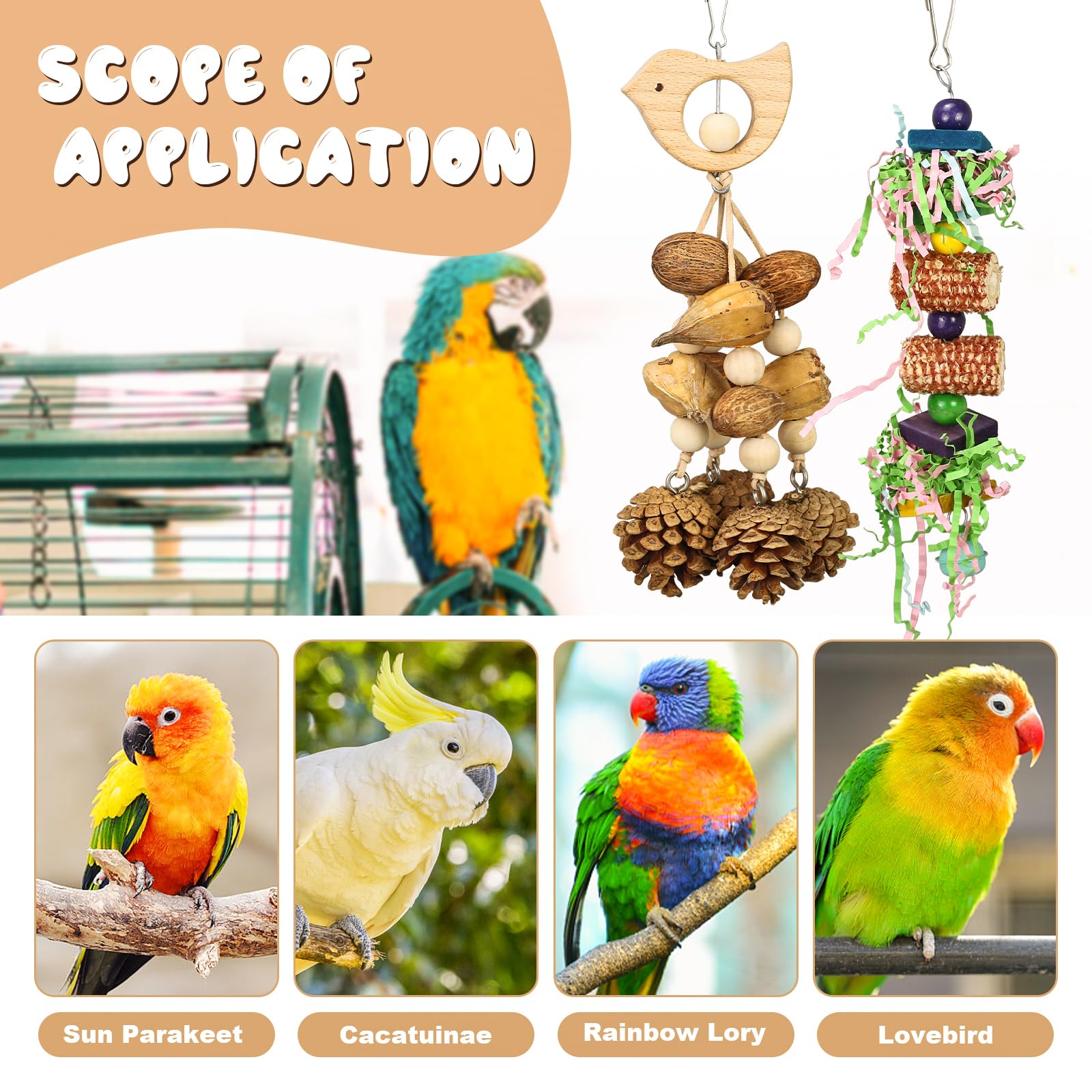 Bird Toys 3 Pack Parrot Toys Natural Bird Cage Accessories Shredded Foraging Supplies Suitable For Parakeets, Cockatiels, Conure