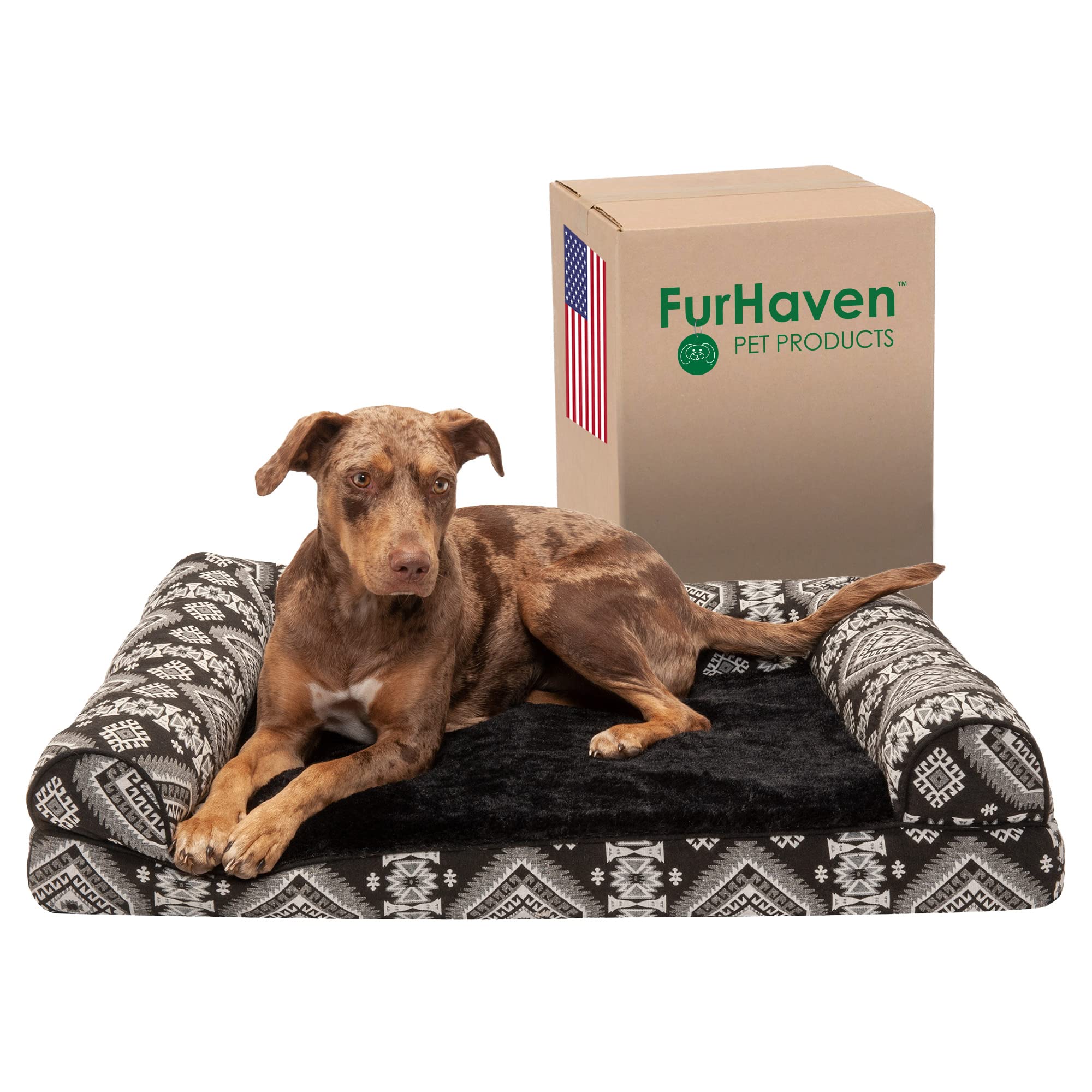 Furhaven Memory Foam Dog Bed for Large/Medium Dogs w/ Removable Bolsters & Washable Cover, For Dogs Up to 55 lbs - Plush & South