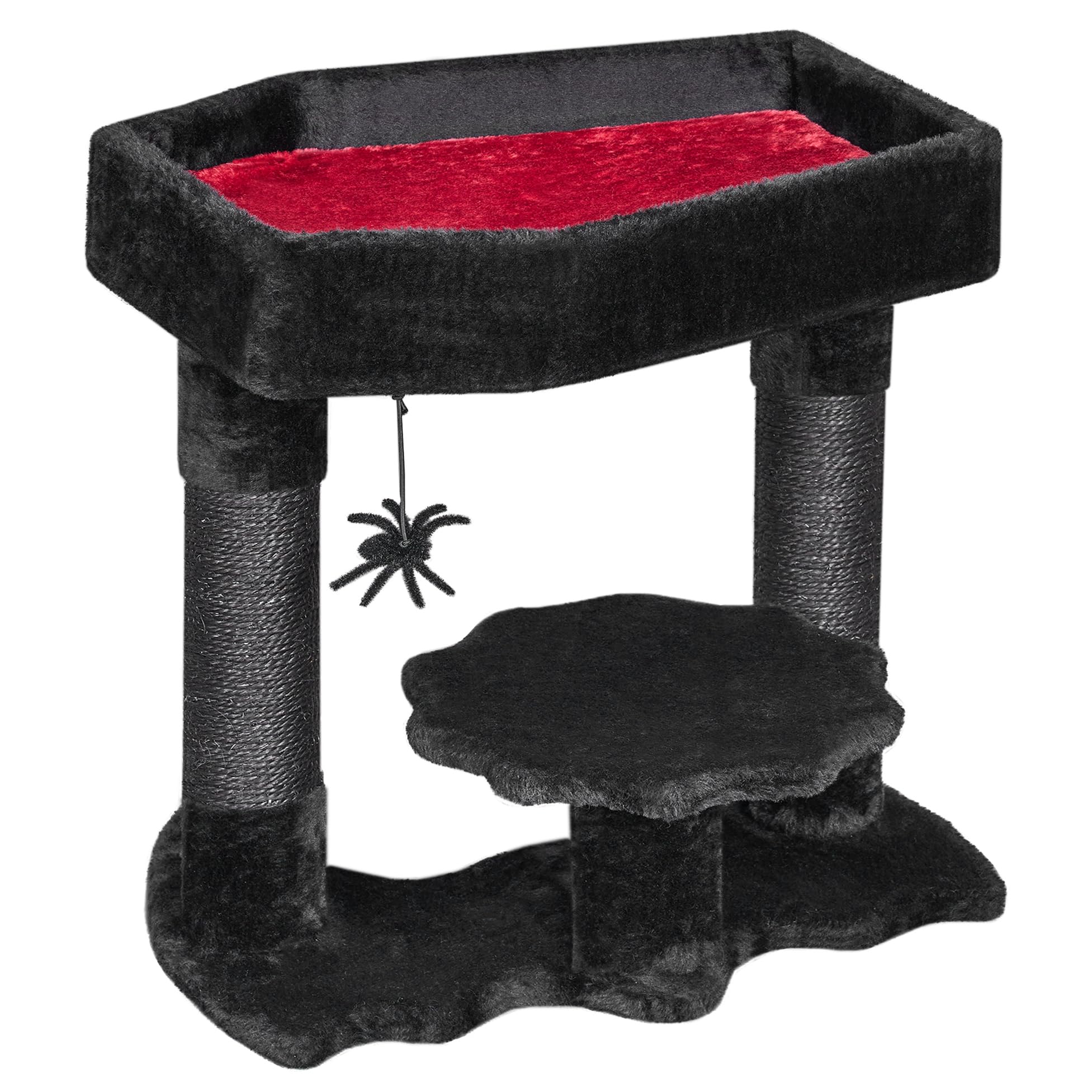 Bewishome Gothic Cat Tree With Coffin Bed, Goth Cat Tower For Indoor Cats With Sisal Scratching Posts, Spider Toy, Spooky Coffin
