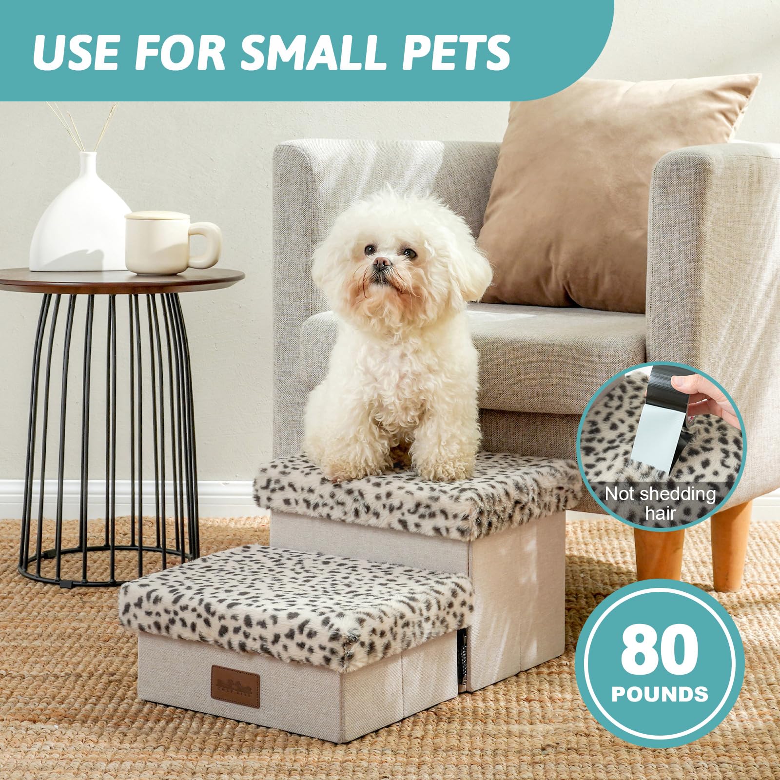 Cozy Kiss Dog Stair For Small Dogs With Storage, Foldable Pet Stairs For Medium Or Puppy Dogs And Older Cats, Dog Steps For Bed