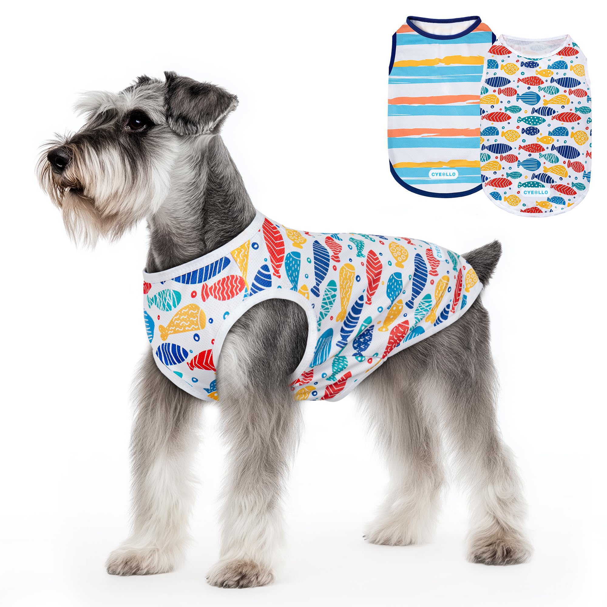 Cyeollo 2Pack Dog Cooling Shirt, Breathable Sleeveless Summer Clothes For Dogs, Intant Cool T Shirts For Small Dogs, Blue Fish M