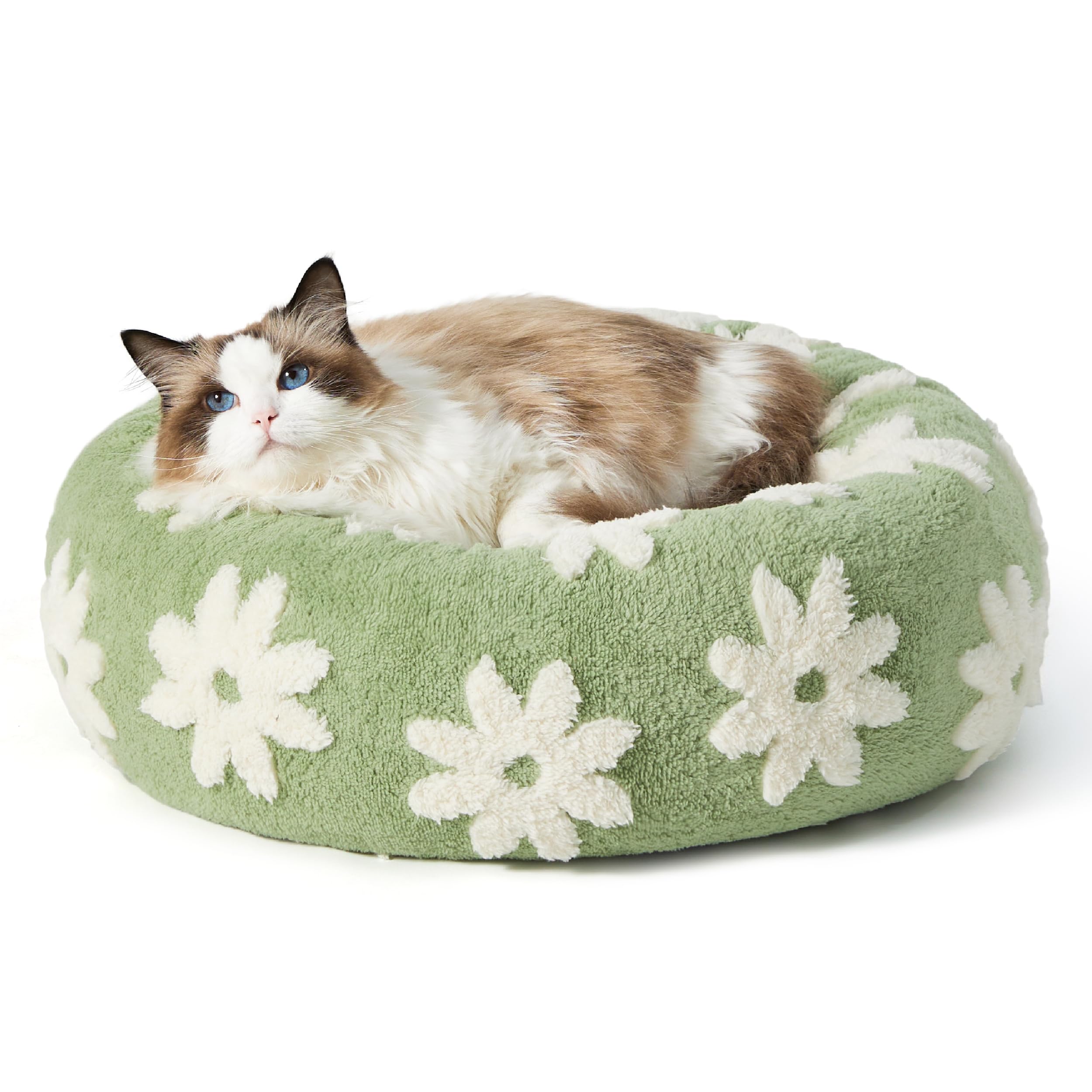 Le Sure Donut Small Dog Bed - Round Cat Beds For Indoor Cats Calming Pet Beds, Cute Modern Beds With Jacquard Shaggy Plush & Ant