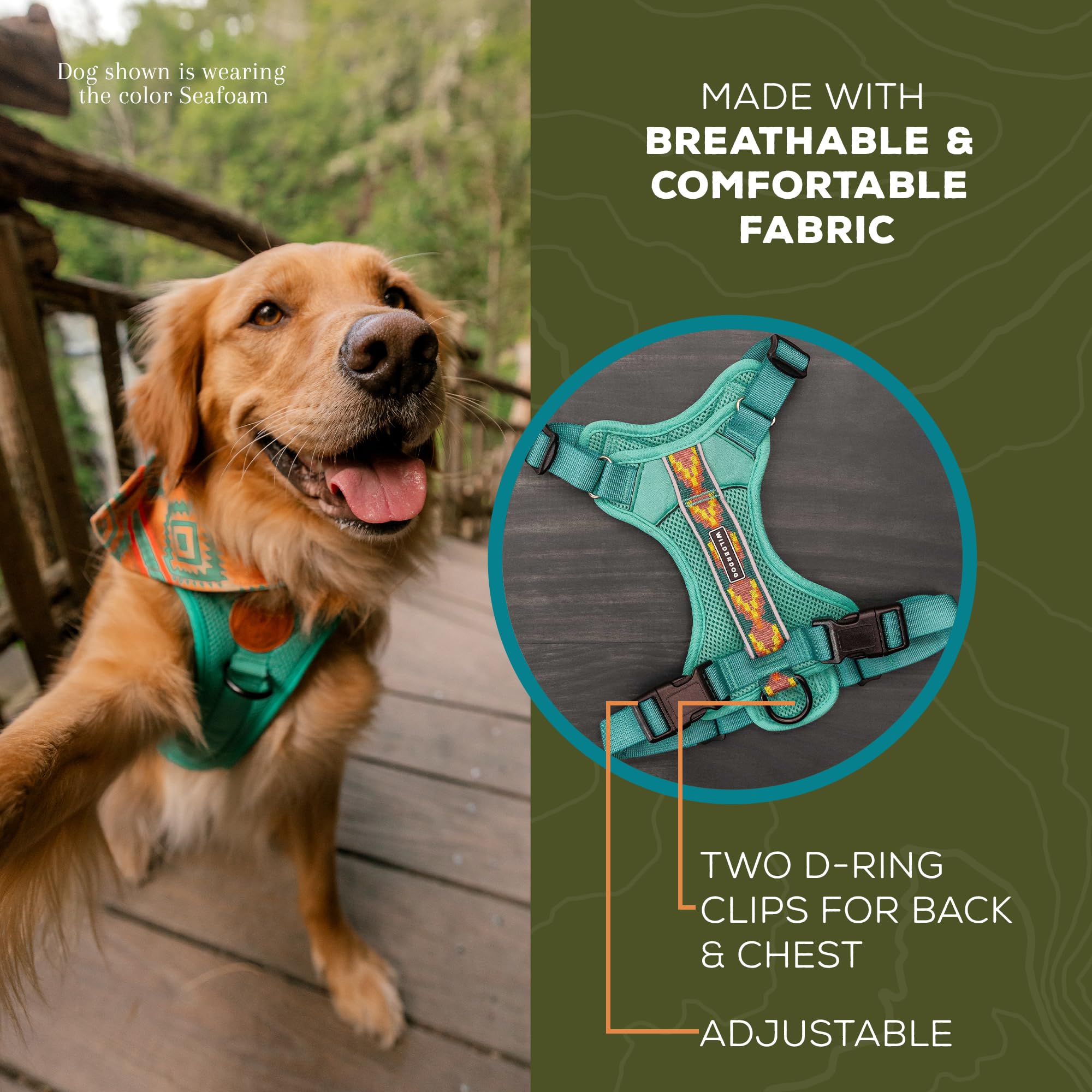 Wilderdog Lightweight Dog Harness With Reflective Straps - Medium - Seafoam