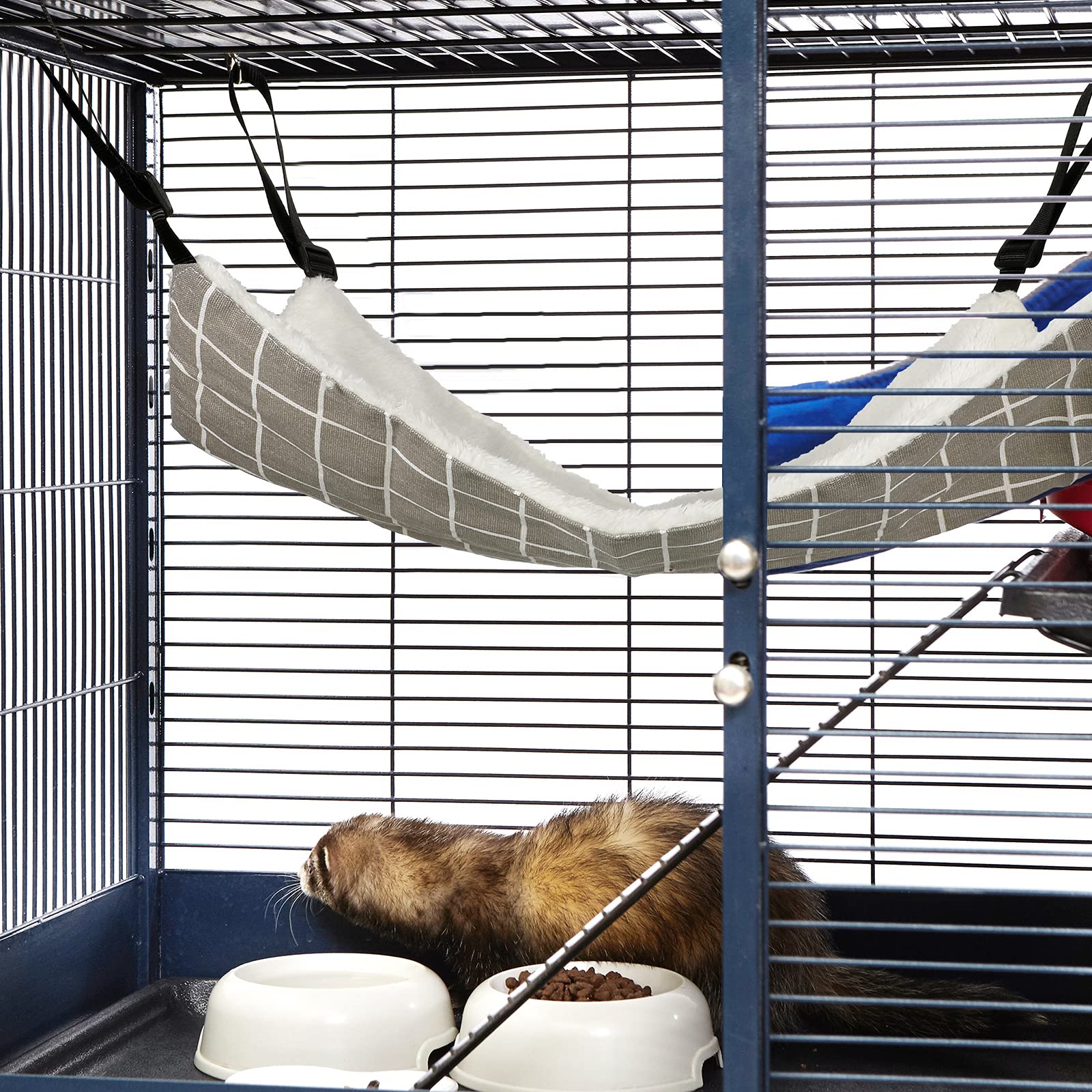 2 Pieces Reversible Cat Hanging Hammock Soft Breathable Pet Cage Hammock With Adjustable Straps And Metal Hooks Double-Sided Hanging Bed For Cats Small Dogs Rabbits (Cat And Plaid,S)