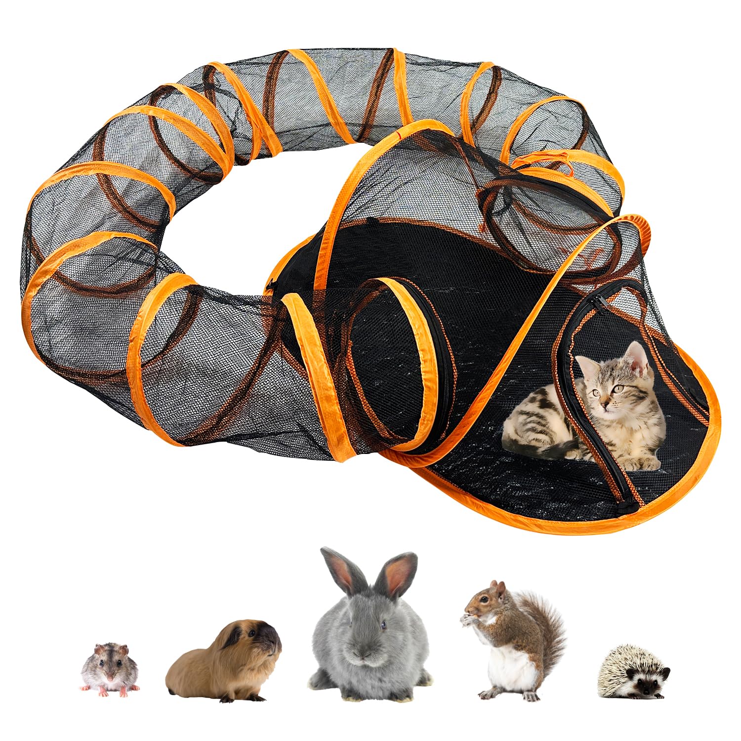 Heyhome Small Animal Playpen Cat Tent For Outside Indoor Pet Enclosure Playground With Waterproof Bottom & Fun Circle Play Tunne