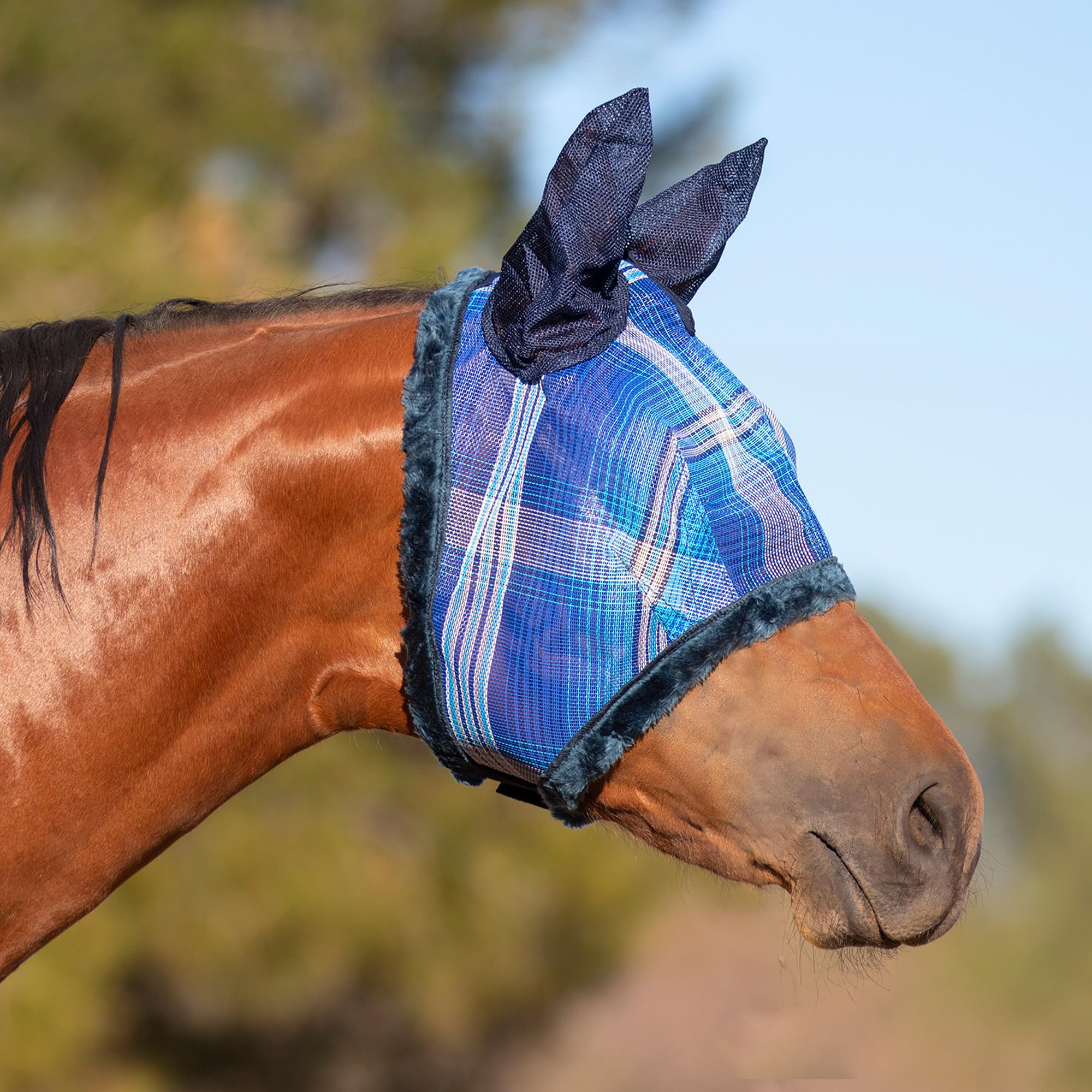 Kensington Signature Fly Mask w/Plush Fleece & Ears w/Forelock Hole Size: XL-Lrg.Horse Color: 181 - Kentucky Blue