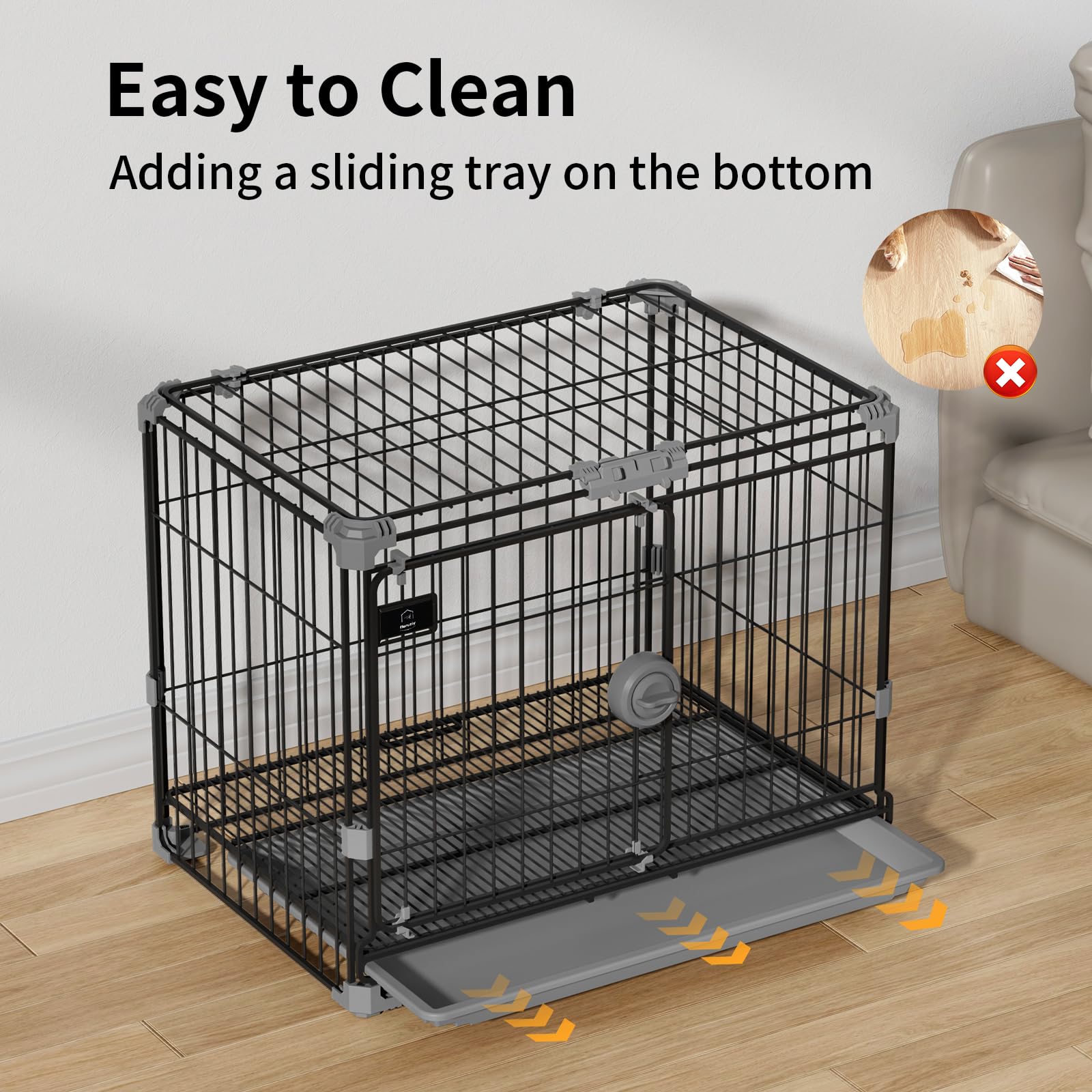 Flaruziy Dog Crate For Small Dogs Under 25Lbs,24 Inch Black Thick Metal Dog Kennel Indoor Wire Cage With Double Door And Removab