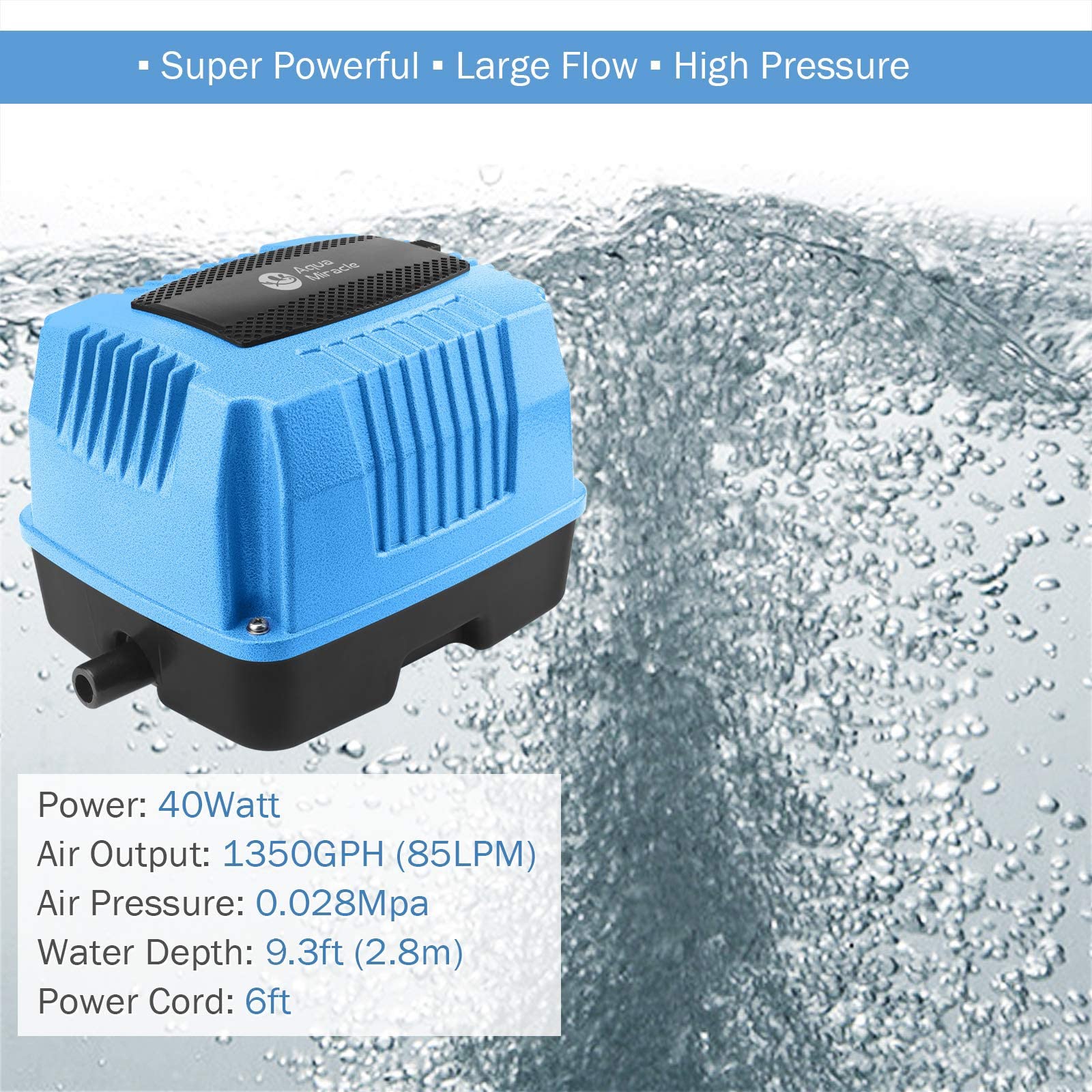 AquaMiracle Linear Air Pump AP80 for Pond Aeration, 1350GPH Septic Air Pump Pond Aerators for Outdoor Ponds, Hydroponic, Waste T