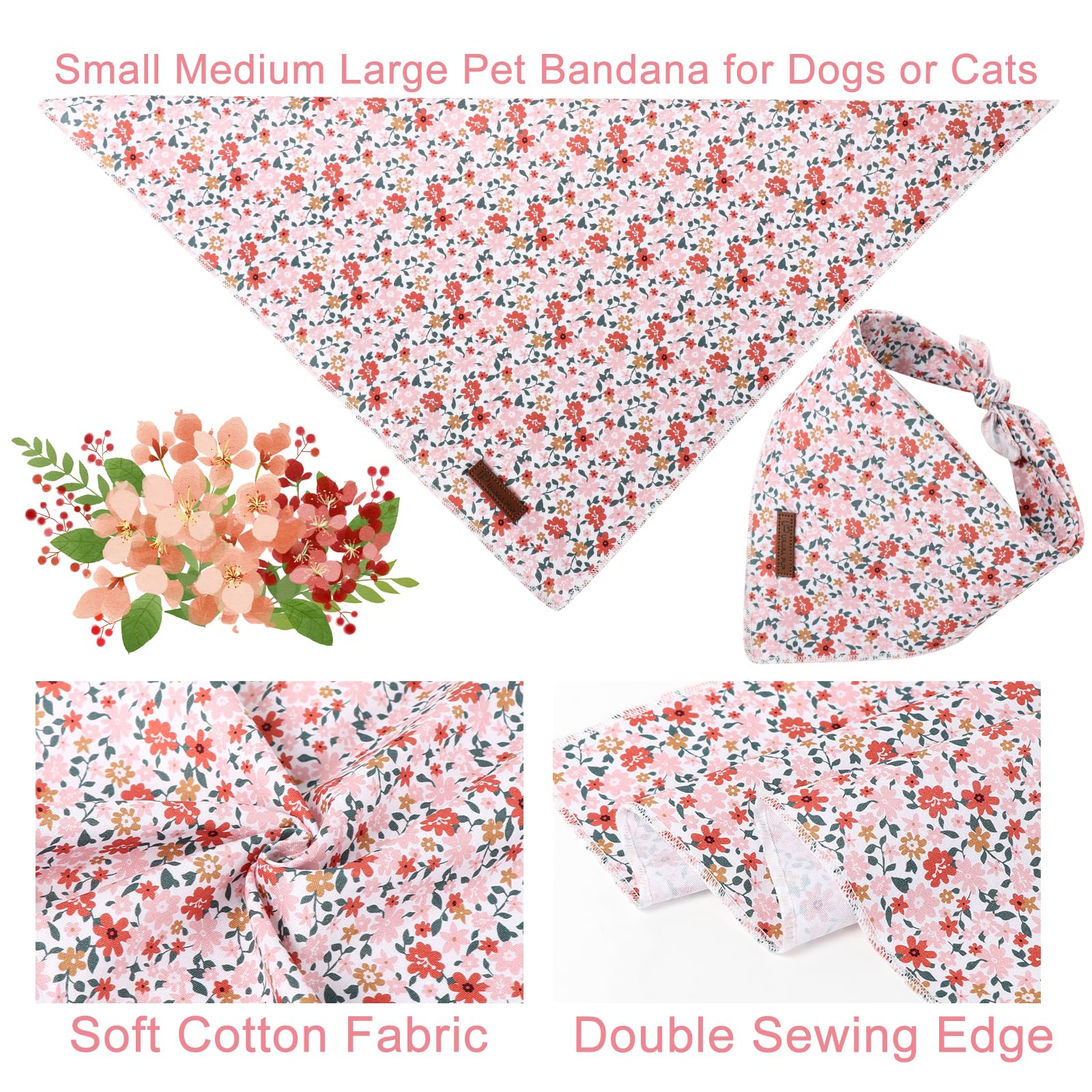 Summer Dog Bandana, Up Urara Pup Orange Bandana For Small Large Dogs, Cotton Handkerchief Cute Little Flower Puppy Triangle Bid