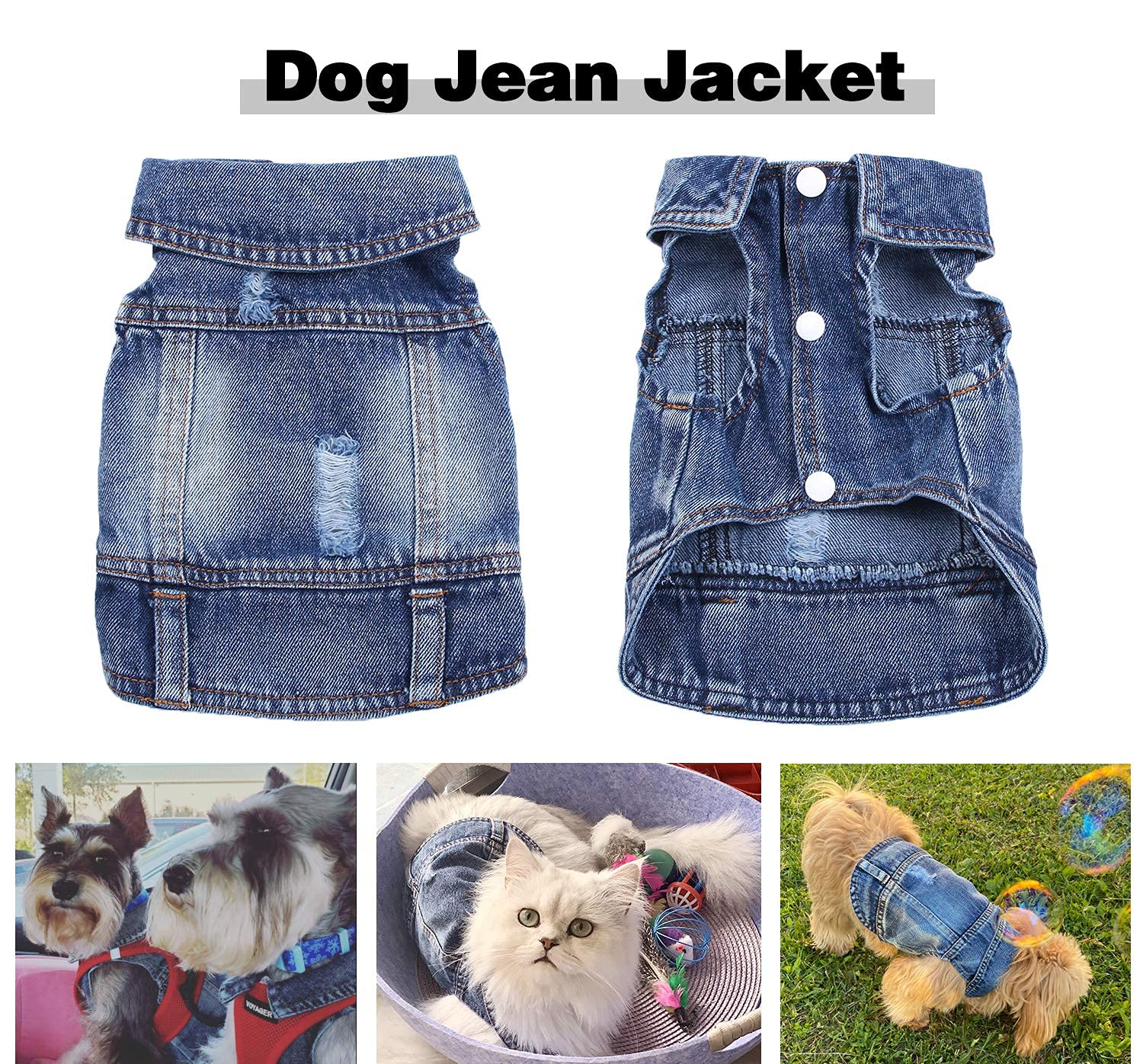 Dog Jean Jacket, Puppy Blue Denim Lapel Vest Coat Costume, Girl Boy Dog T-Shirt Clothes, Cool And Funny Apparel Outfits, Machine Washable Dog Outfits For Small Medium Dogs Cats (Xl)