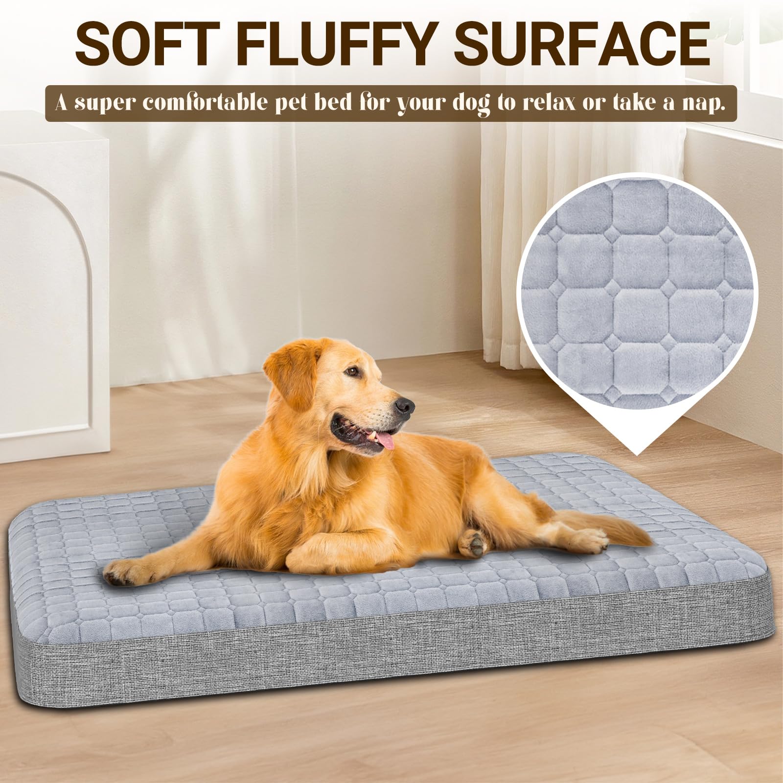 Heeyoo Large Dog Bed, Inflatable Dogs Bed For Large Dogs With Removable & Washable Cover, Orthopedic Dog Crate Pad With Anti-Sli