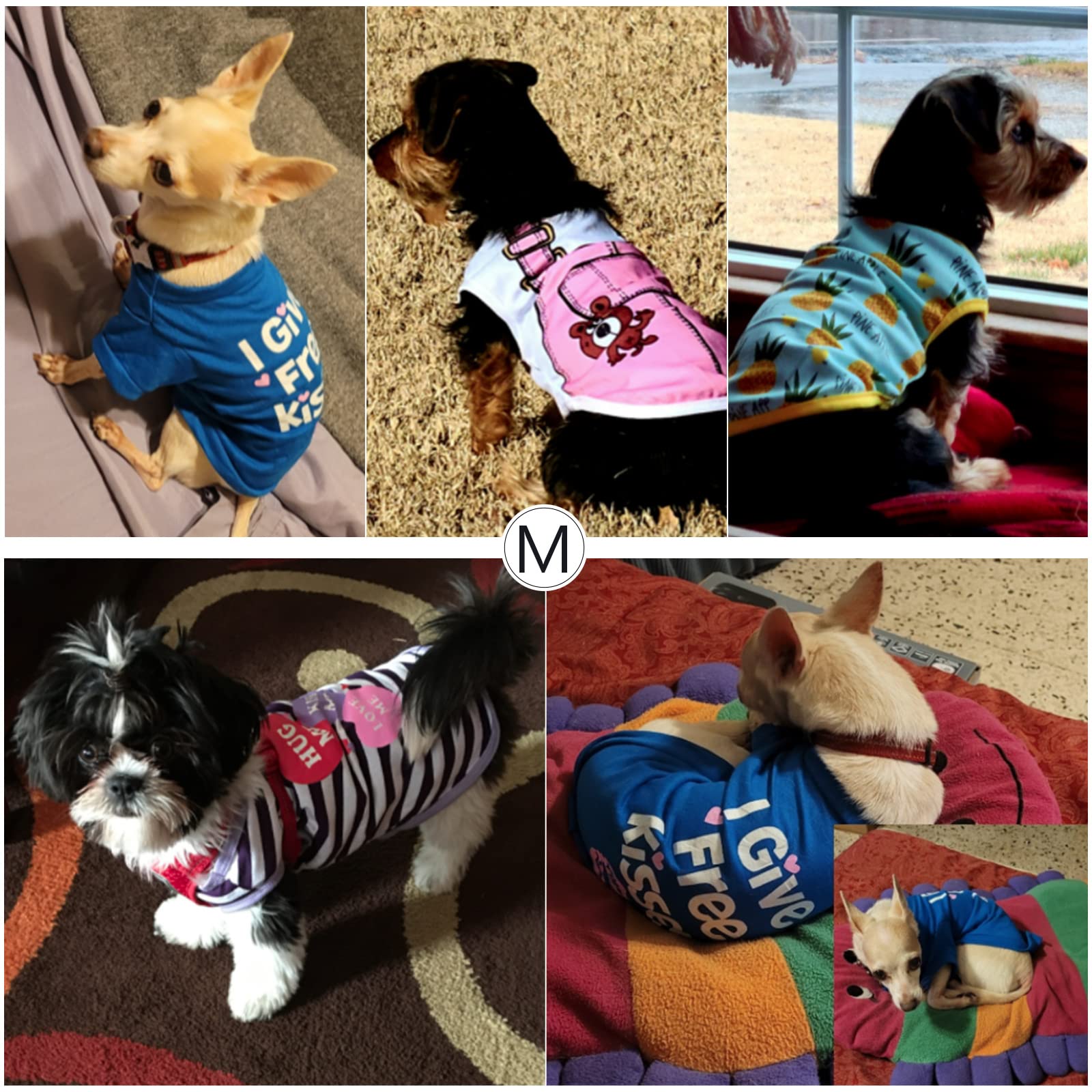Satinior 6 Pcs Dog Clothes Printed Doggie Shirts Puppy T-Shirts Cute Pet Cotton Clothes Doggie Shirt For Small Medium Dog Appare