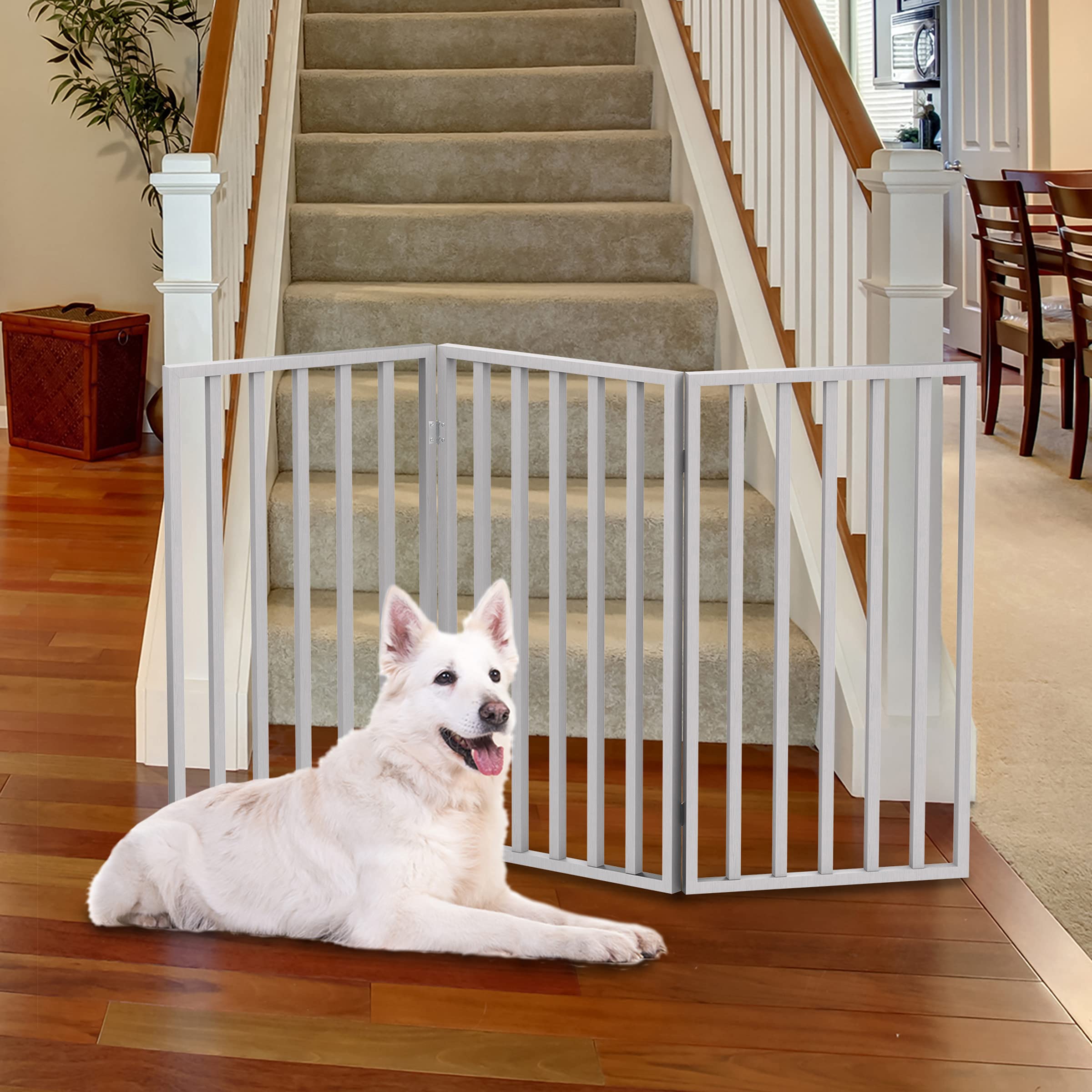 Pet Gate - 3-Panel Indoor Foldable Dog Fence for Stairs, Hallways, or Doorways - 54x32-Inch Wood Freestanding Dog Gates by PETMA