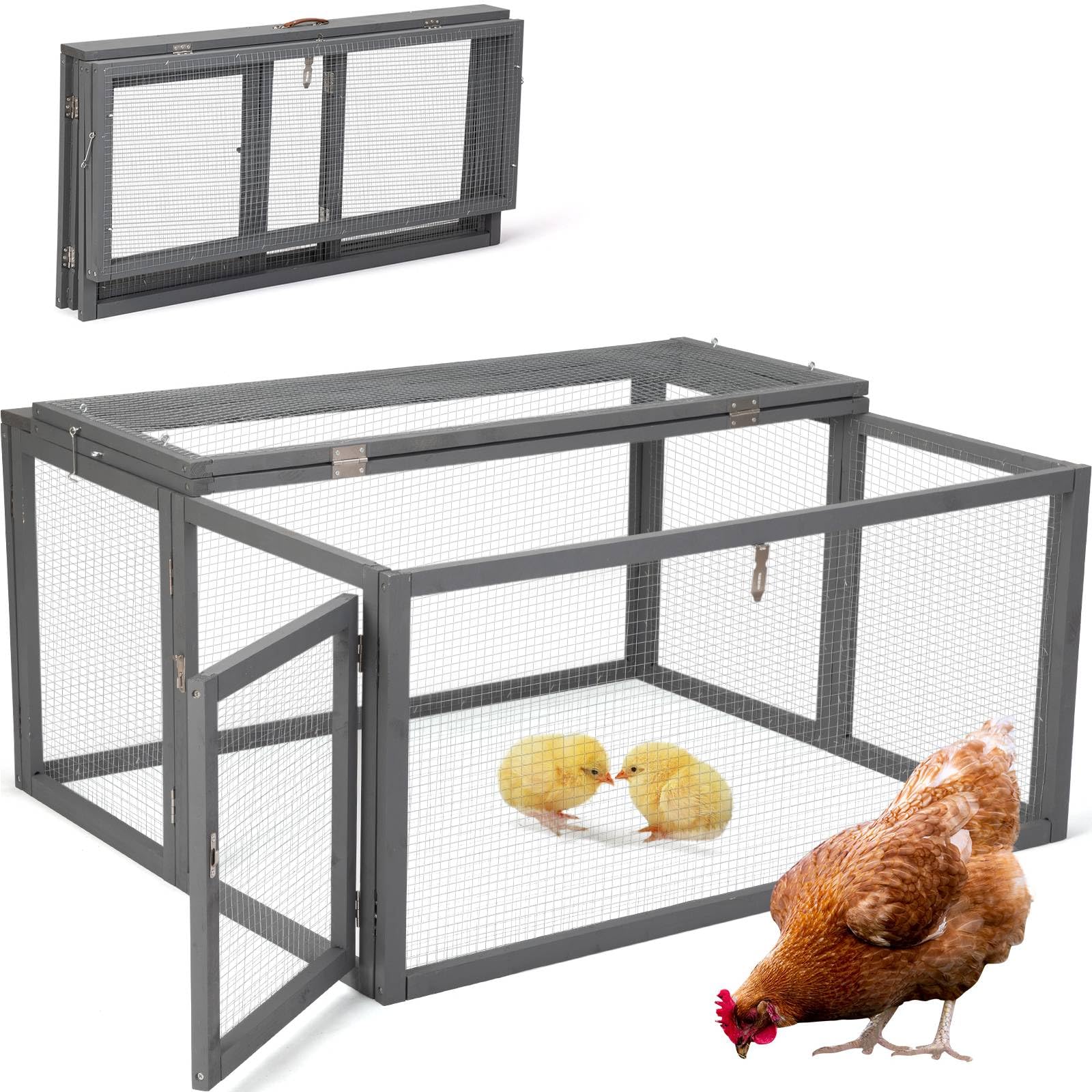 COZIWOW Chicken Coop Run Rabbit Hutch, Portable Chicken Cage Pens with Top & Side Opening Doors, Folding Wooden Chicken Coop, Ou