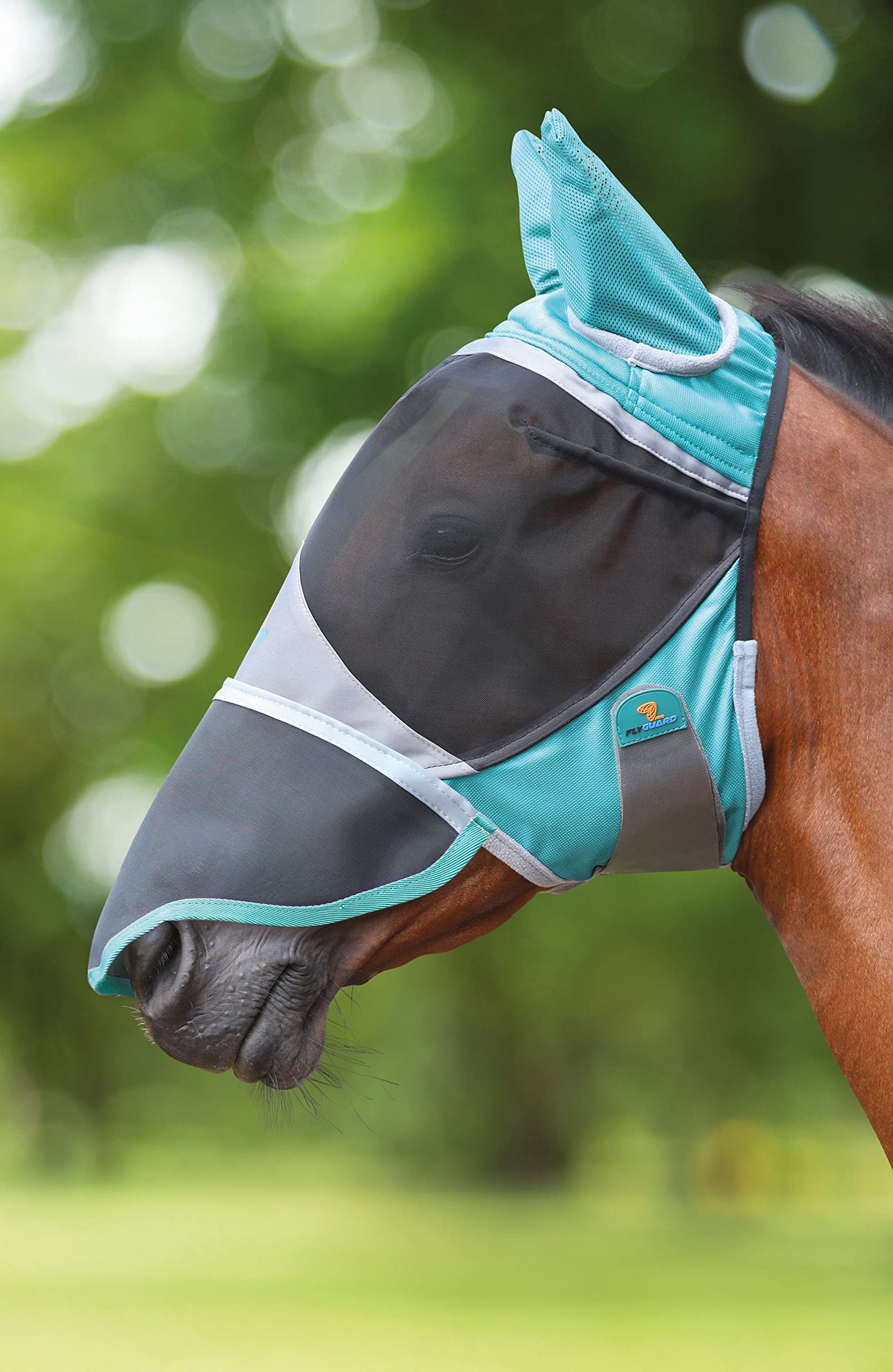 Shires Fly Guard Deluxe Fly Mask with Ears & Nose (Green, Pony)