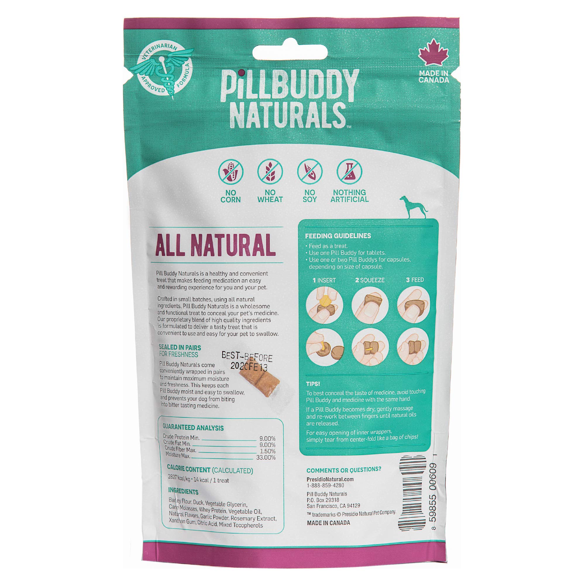 Presidio Pill Buddy Naturals - Duck (Chicken-Free) Pill Hiding Treats for Dogs - Pill Pocket for Any Size Medication - 30 Servin
