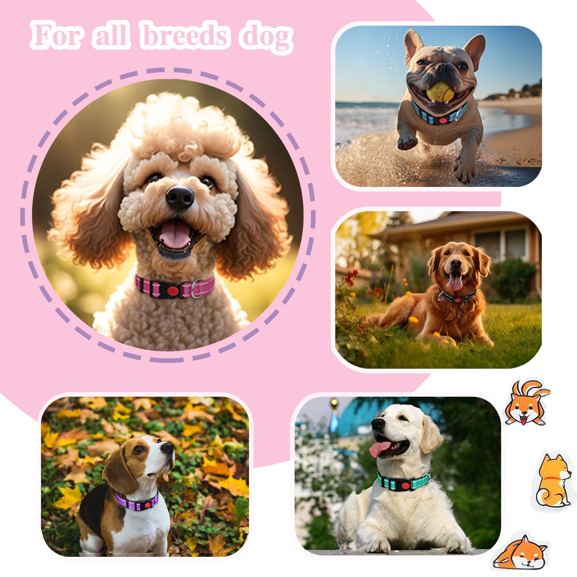 2 Pack Reflective Dog Collars For Medium Dogs Girl Boys,Female Male,Nylon Dog Collars For Puppy Small Large Dogs With Quick Rele