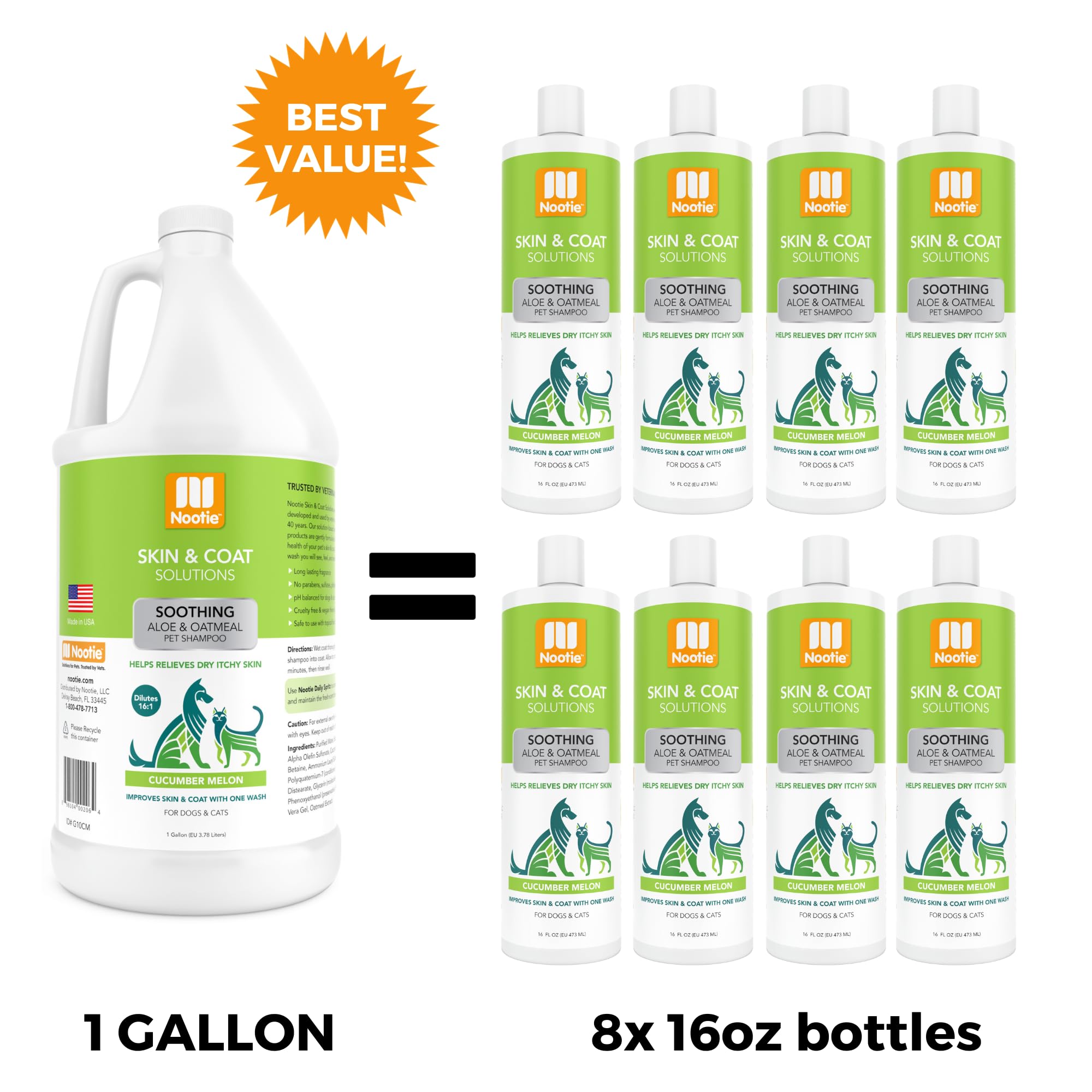 Nootie Aloe&Oatmeal Pet Shampoo For Sensitive Skin-Long Lasting Cucumber Melon Shampoo-Helps Relieve Dry Itchy Skin For Dogs&Cat
