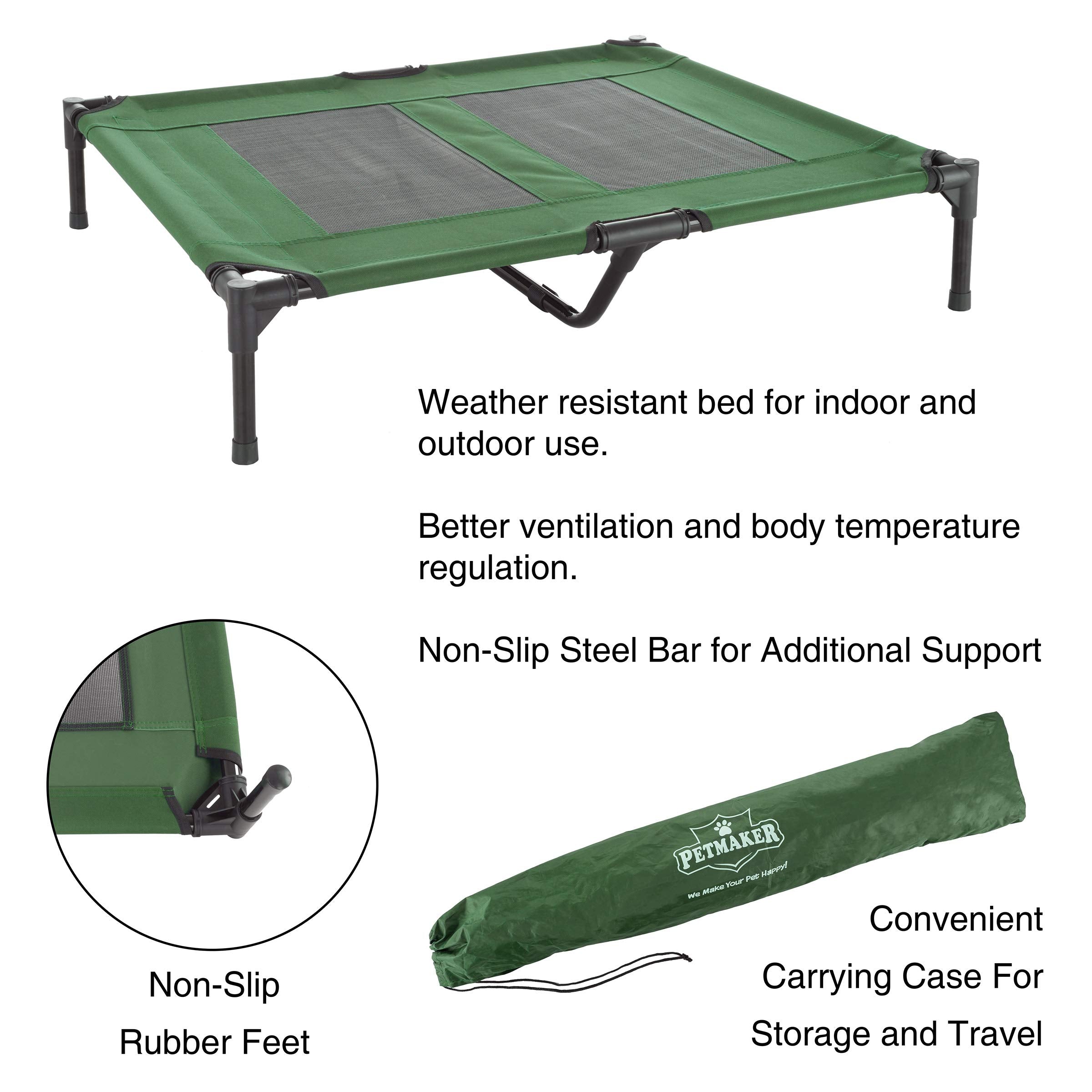 Elevated Dog Bed - 36X29.75 Portable Bed For Pets With Non-Slip Feet - Indoor/Outdoor Dog Cot Or Puppy Bed For Pets Up To 80Lbs By Petmaker (Green)